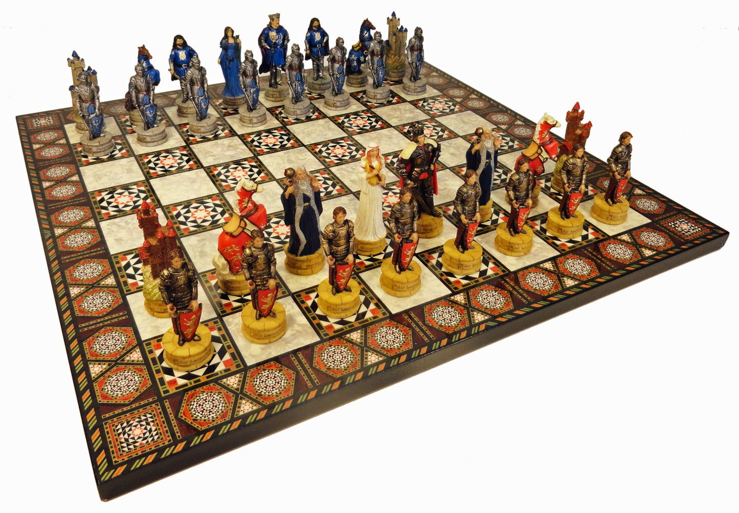 Medieval Times King Arthur Chess Men Set with 17 inch Mosaic Color Board