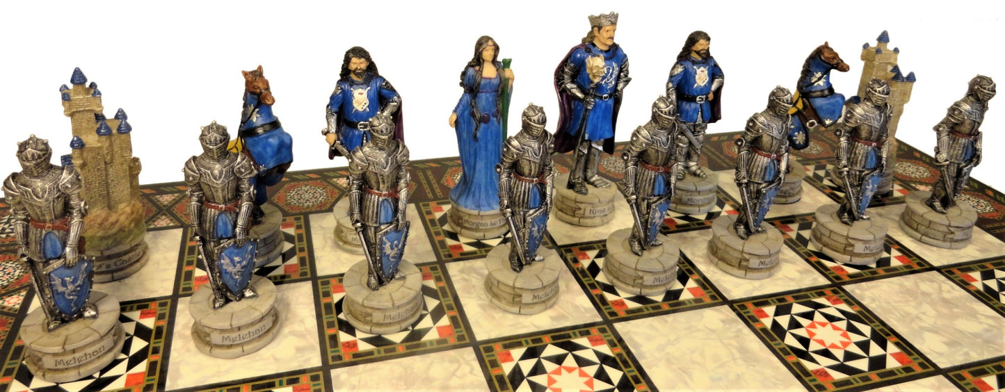 Medieval Times King Arthur Chess Men Set with 17 inch Mosaic Color Board