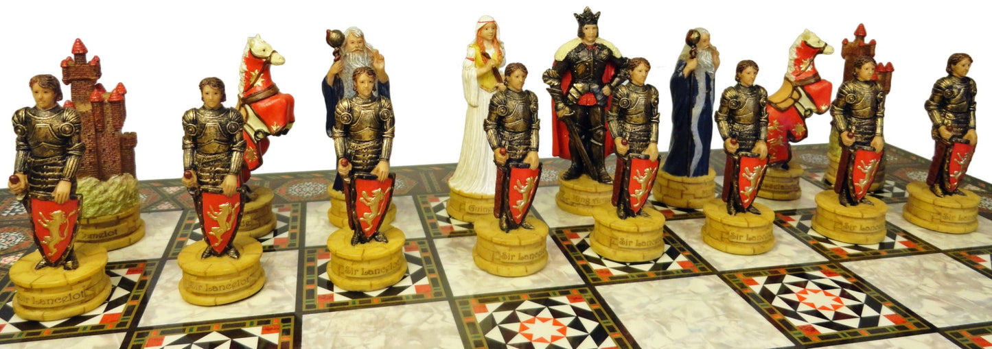 Medieval Times King Arthur Chess Men Set with 17 inch Mosaic Color Board