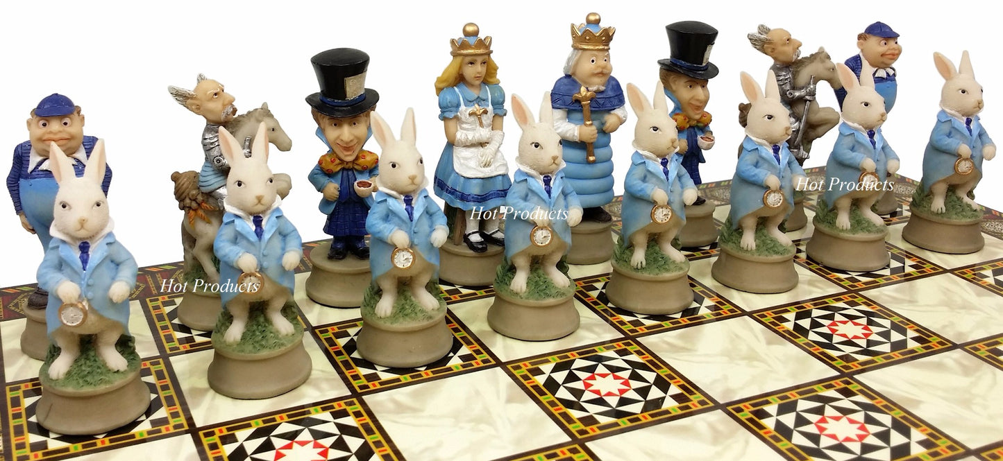 Alice in Wonderland Fantasy Chess Set W/ 14 1/2" Mosaic Color Board