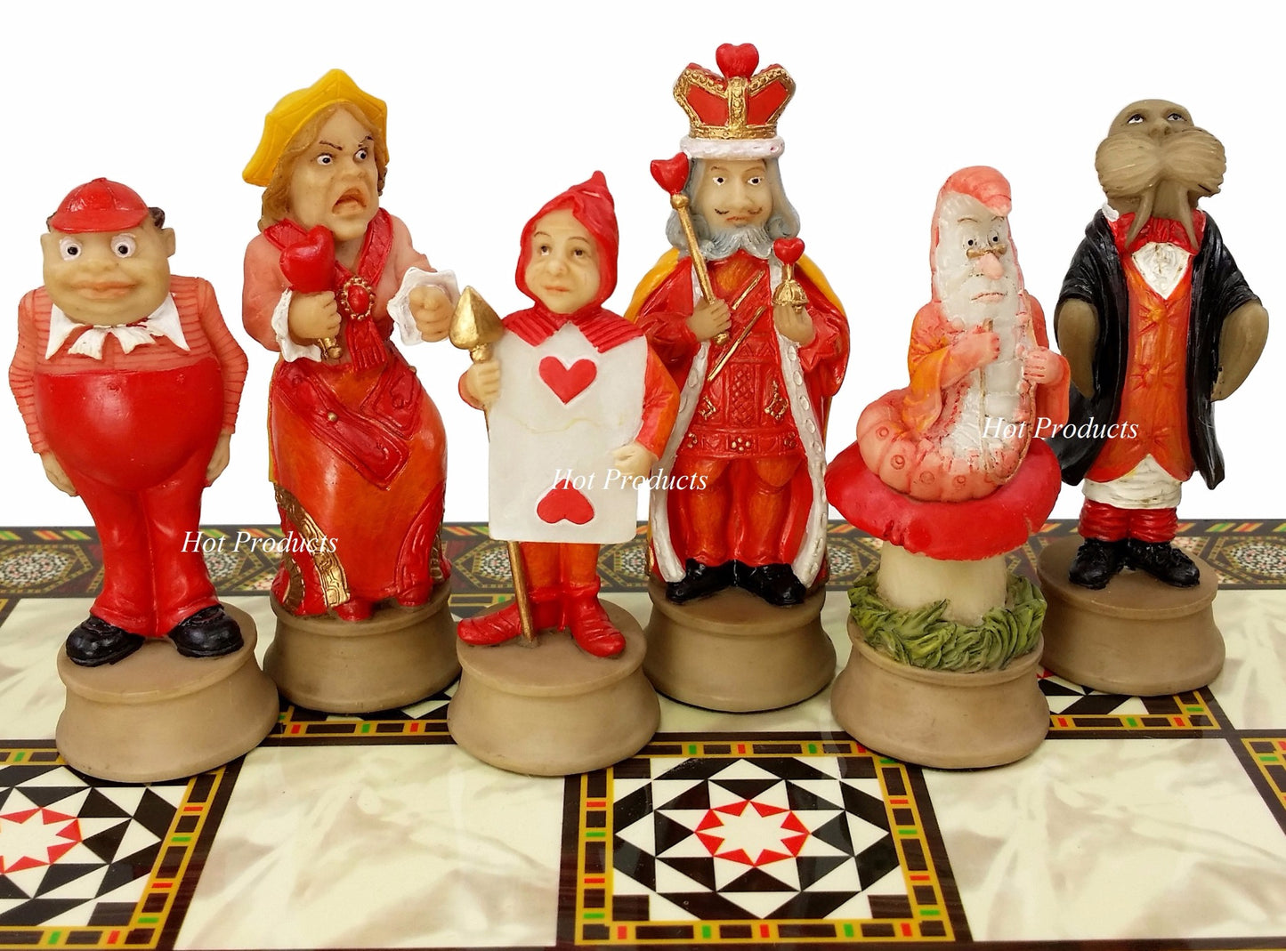 Alice in Wonderland Fantasy Chess Set W/ 14 1/2" Mosaic Color Board