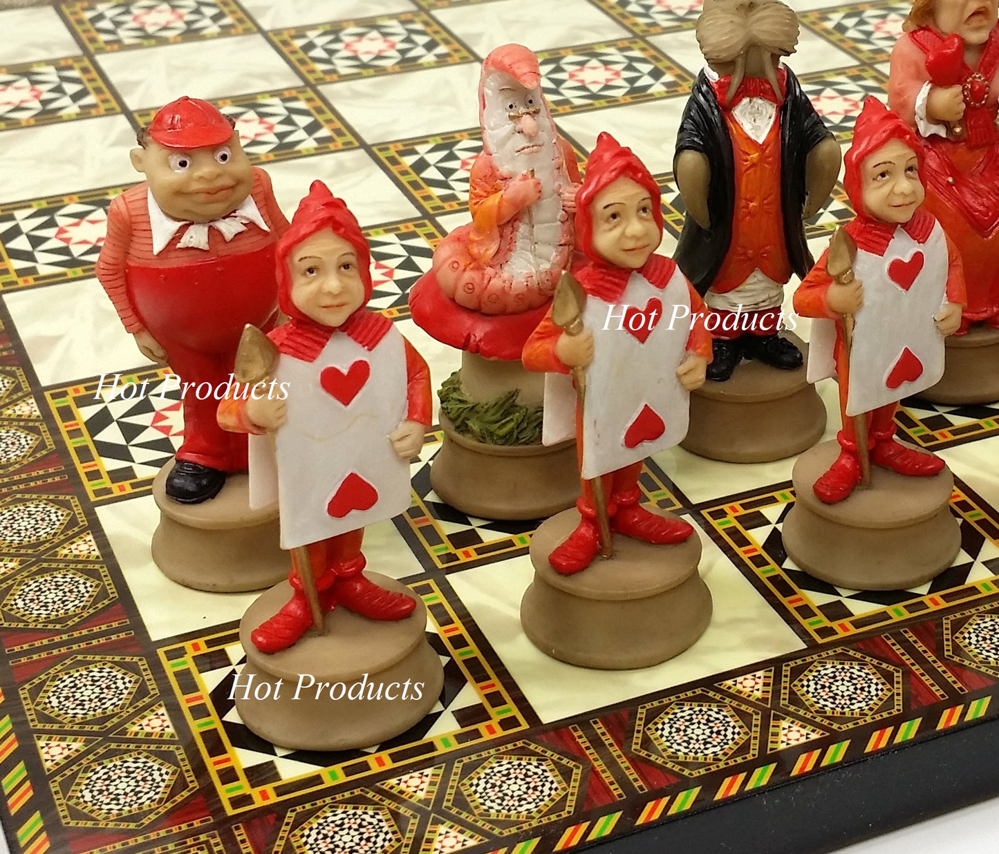 Alice in Wonderland Fantasy Chess Set W/ 14 1/2" Mosaic Color Board