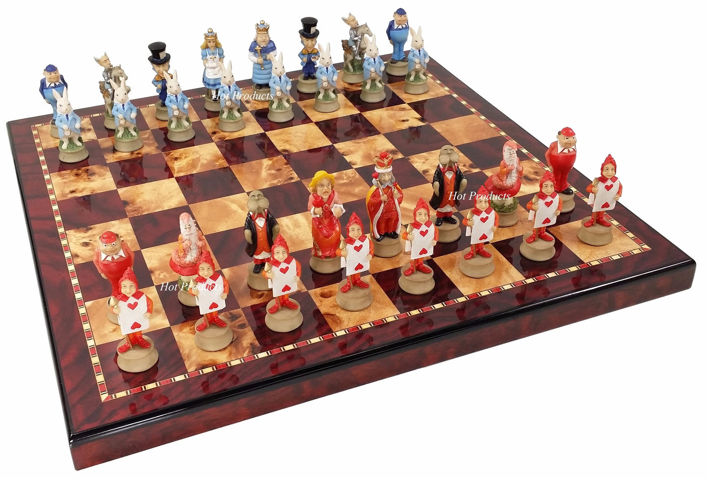 Alice in Wonderland Fantasy Chess Men Set W/ 18" Cherry Color Board