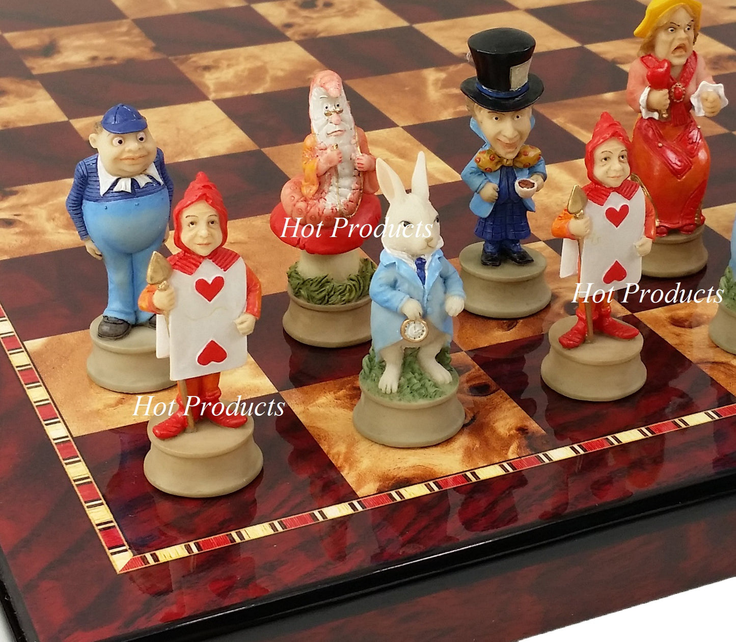 Alice in Wonderland Fantasy Chess Men Set W/ 18" Cherry Color Board