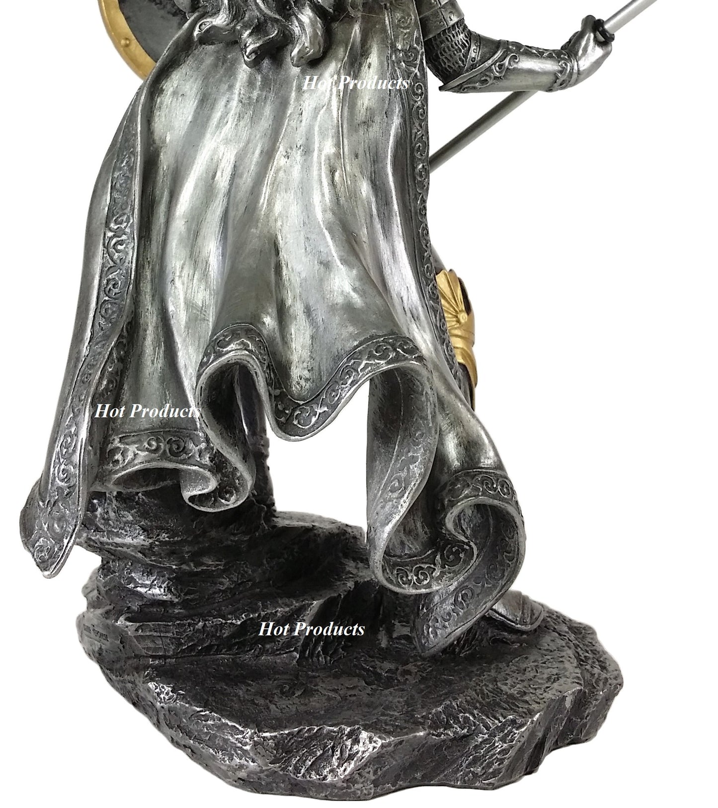 13" SAINT RAPHAEL Archangel With Spear Statue Pewter & Gold Finish St Angel