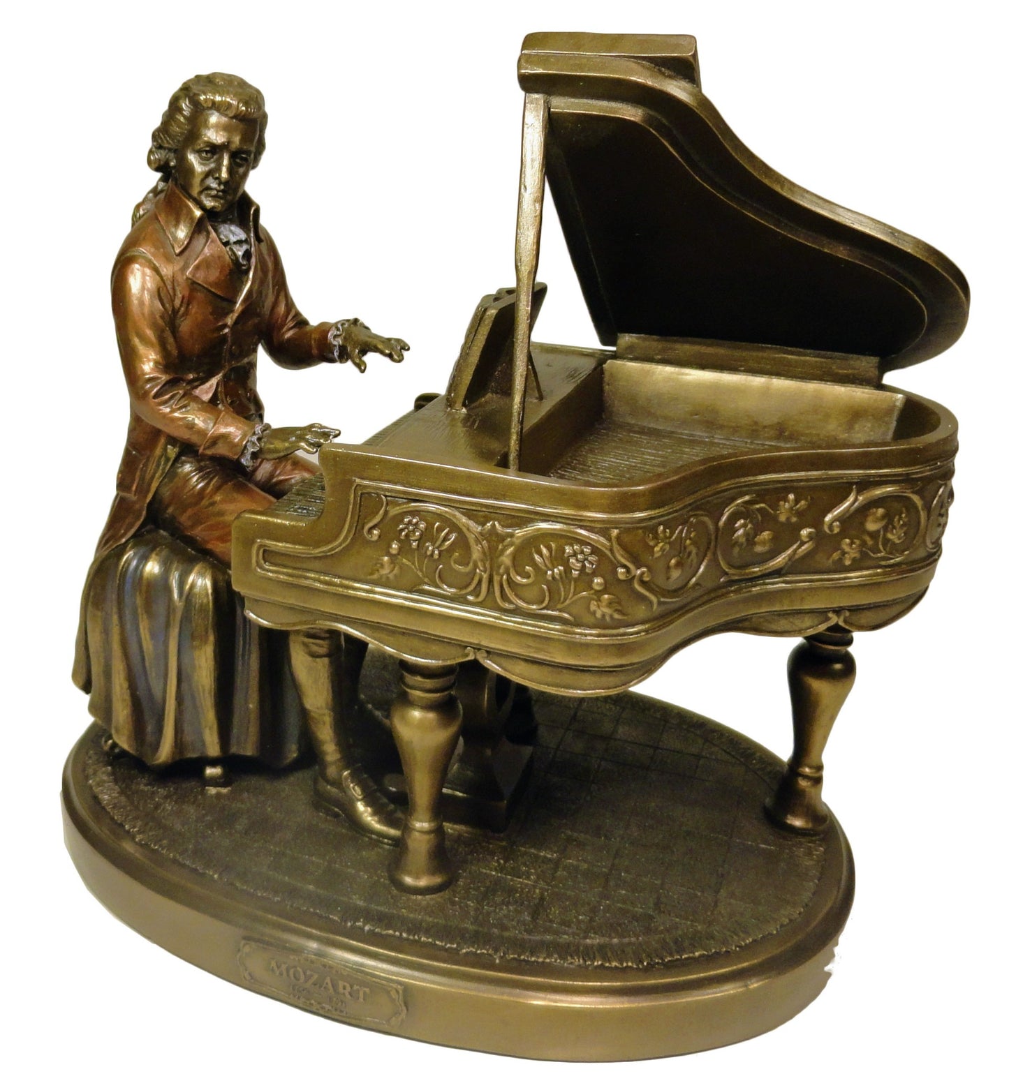 MOZART Playing Piano Sculpture Statue in Antique Bronze Finish
