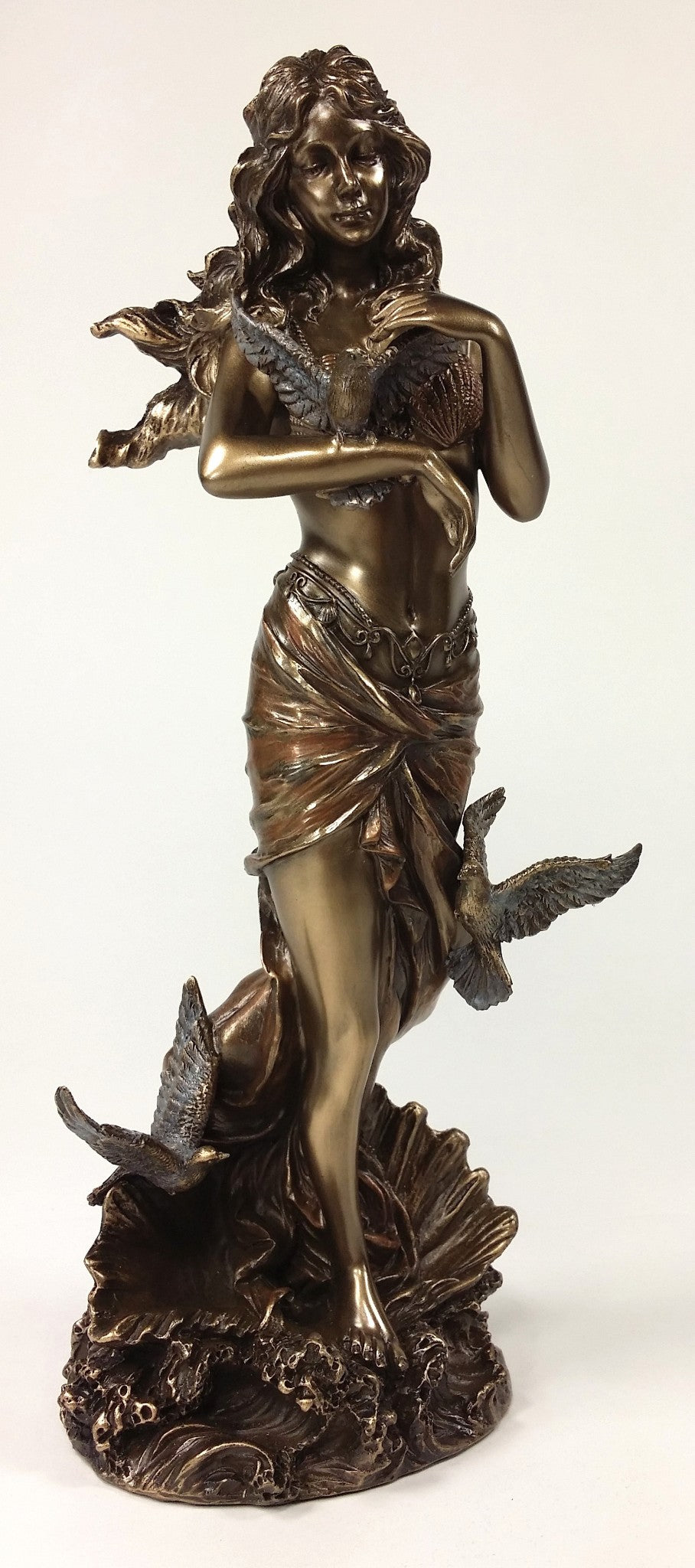 11" APHRODITE Greek Goddess of Love on Seashell W Doves Statue Bronze Finish