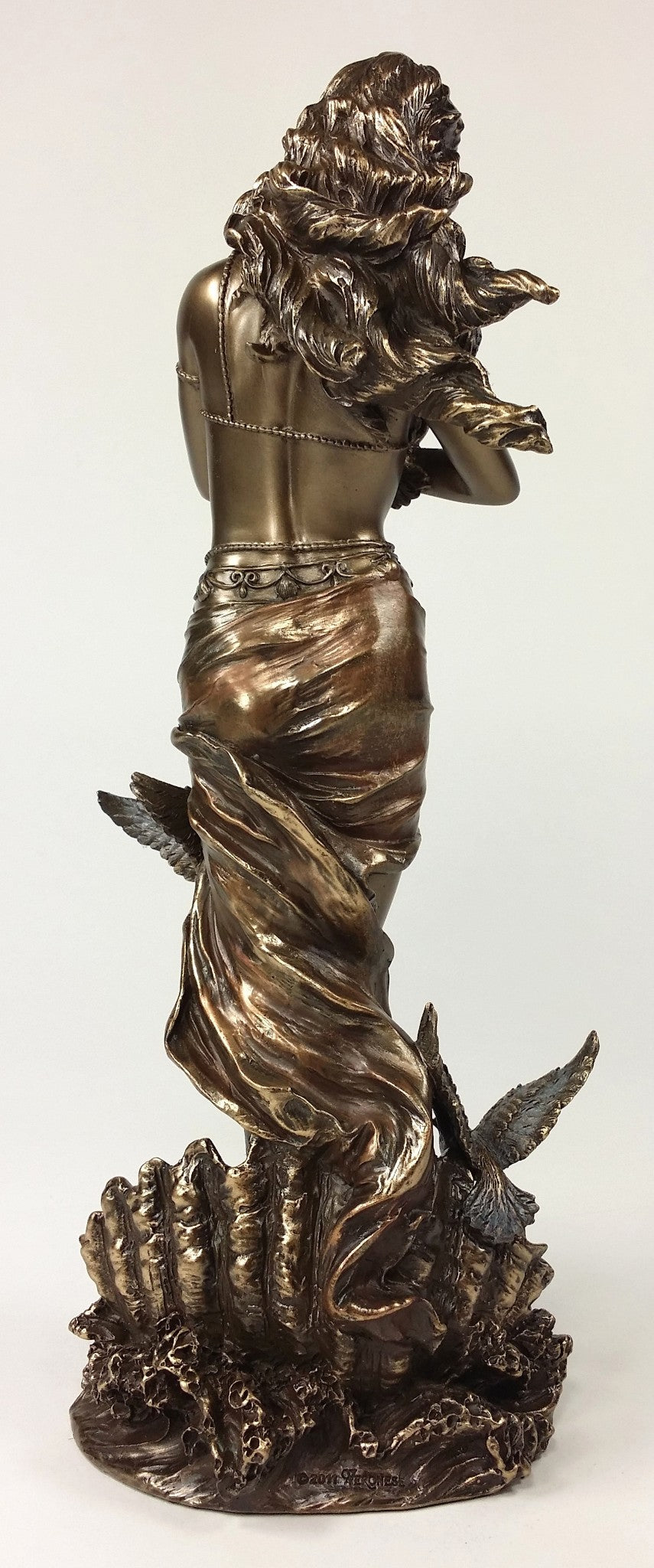 11" APHRODITE Greek Goddess of Love on Seashell W Doves Statue Bronze Finish