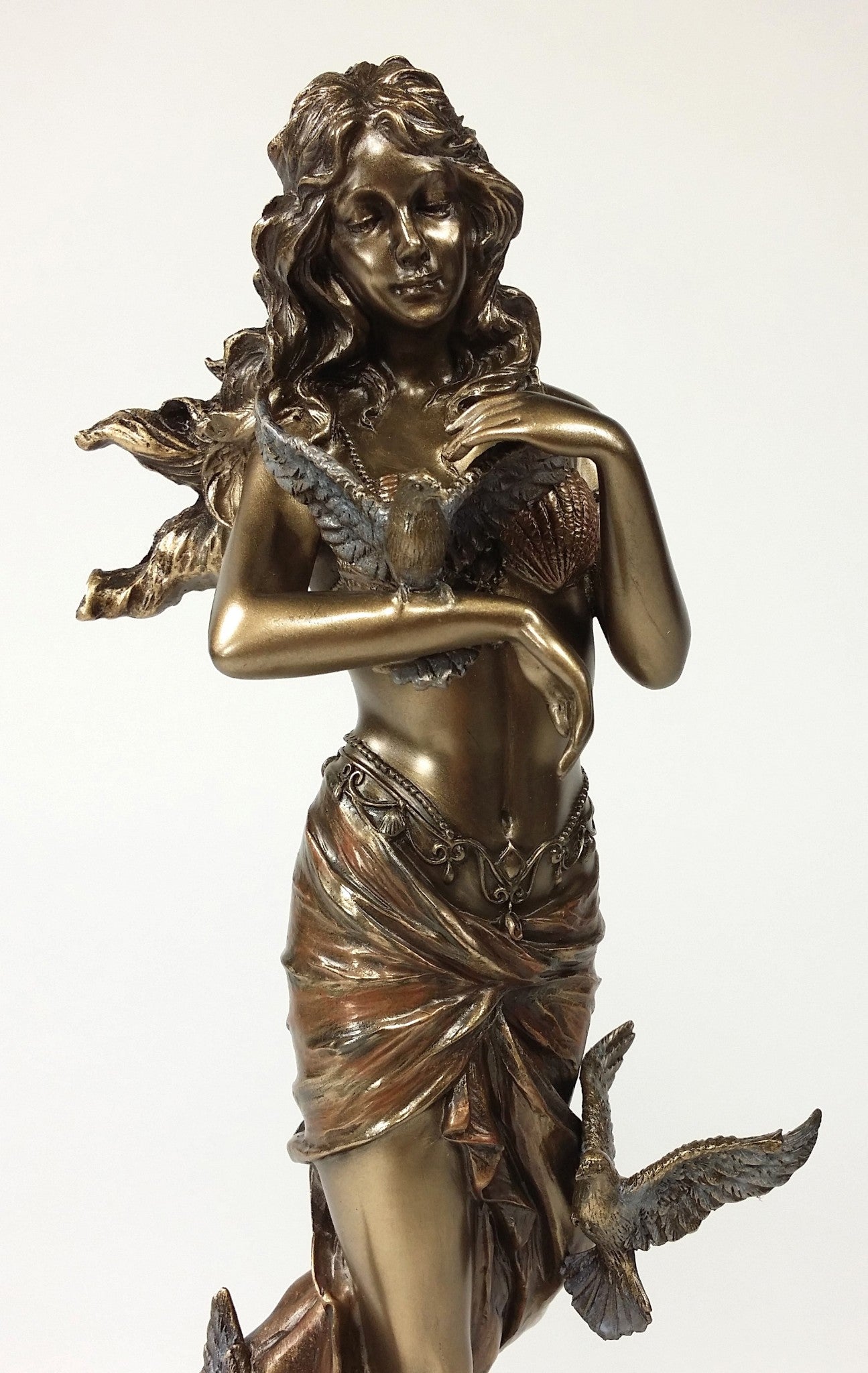 11" APHRODITE Greek Goddess of Love on Seashell W Doves Statue Bronze Finish