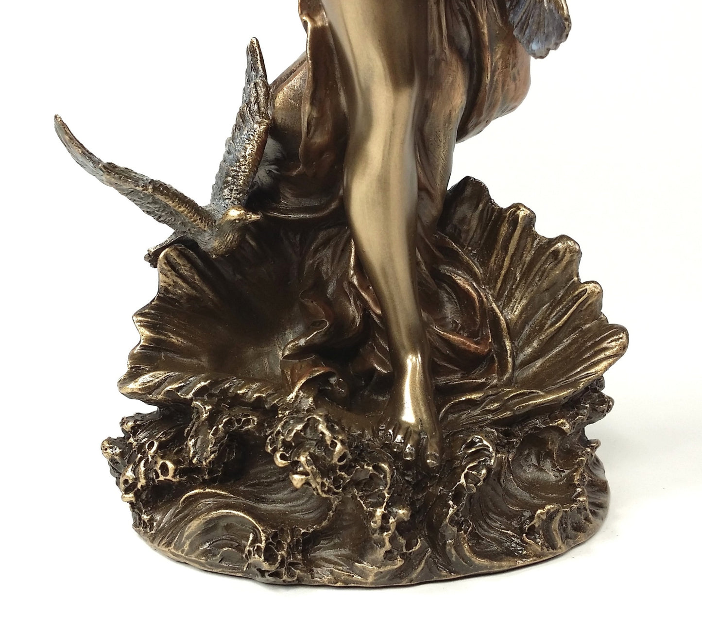 11" APHRODITE Greek Goddess of Love on Seashell W Doves Statue Bronze Finish