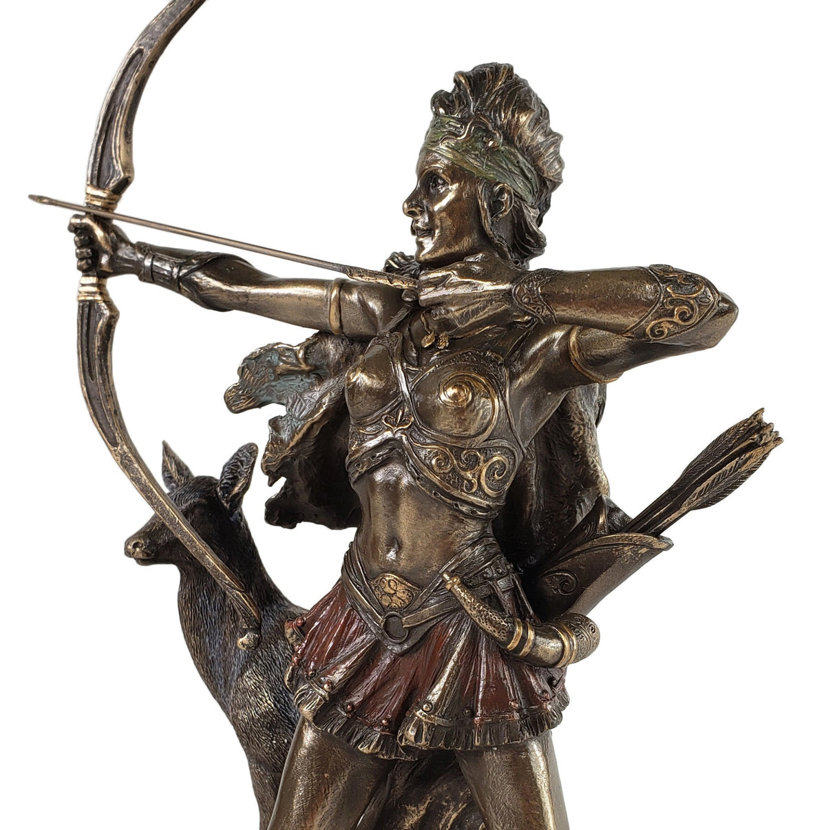 12" Artemis Shooting Bow Greek Goddess of the Hunt and Moon Statue Bronze Finish