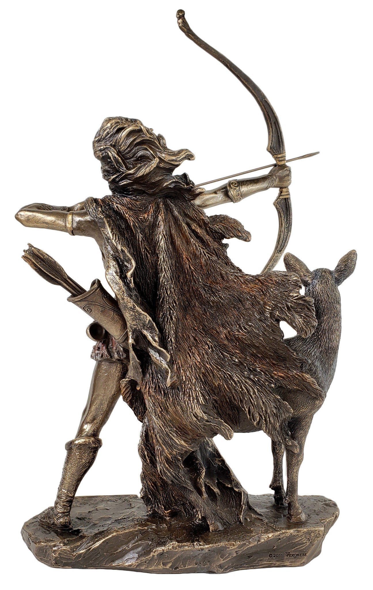 12" Artemis Shooting Bow Greek Goddess of the Hunt and Moon Statue Bronze Finish