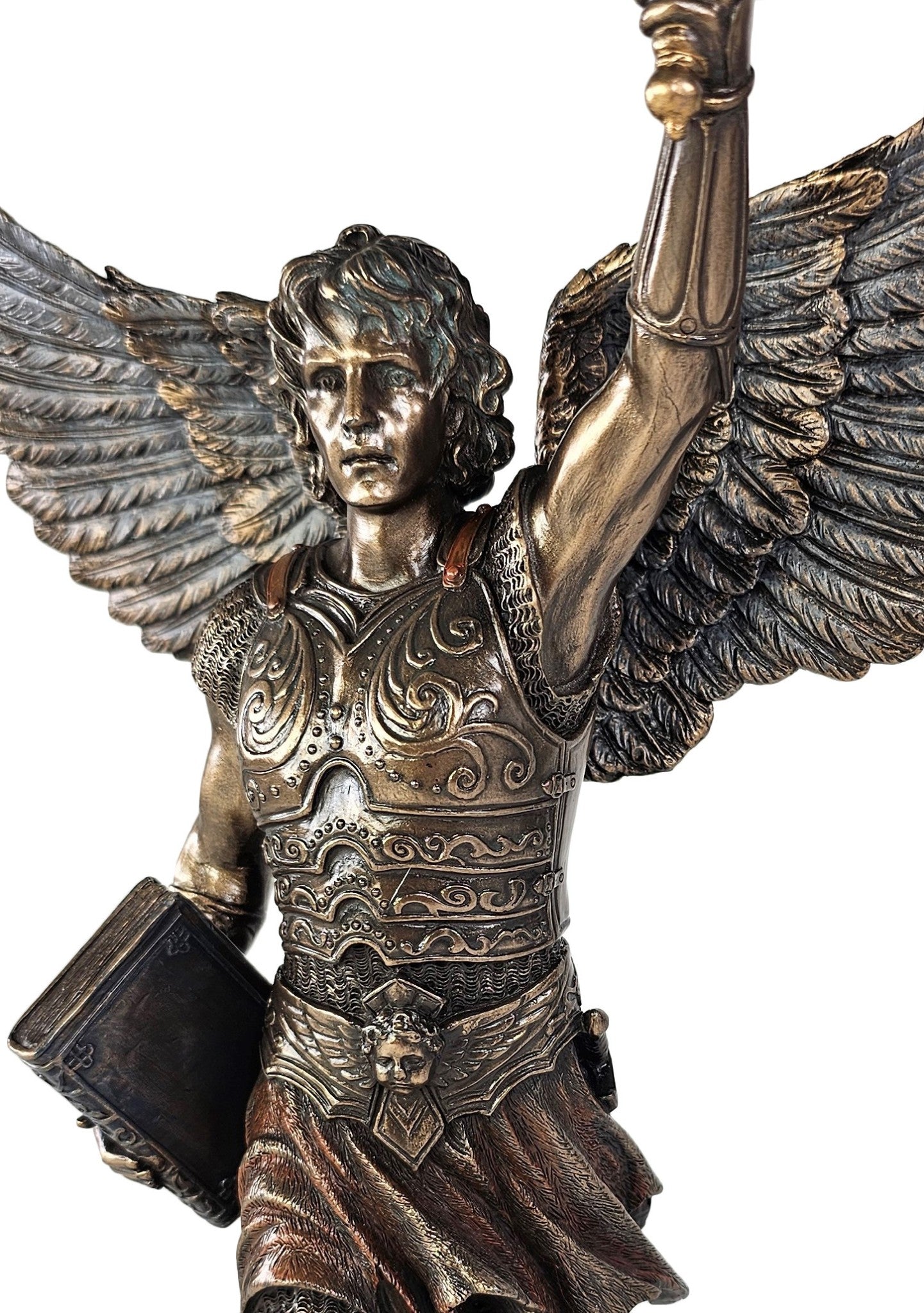 13" Saint Raguel ARCHANGEL With Book and Sword Statue Bronze Color Angel