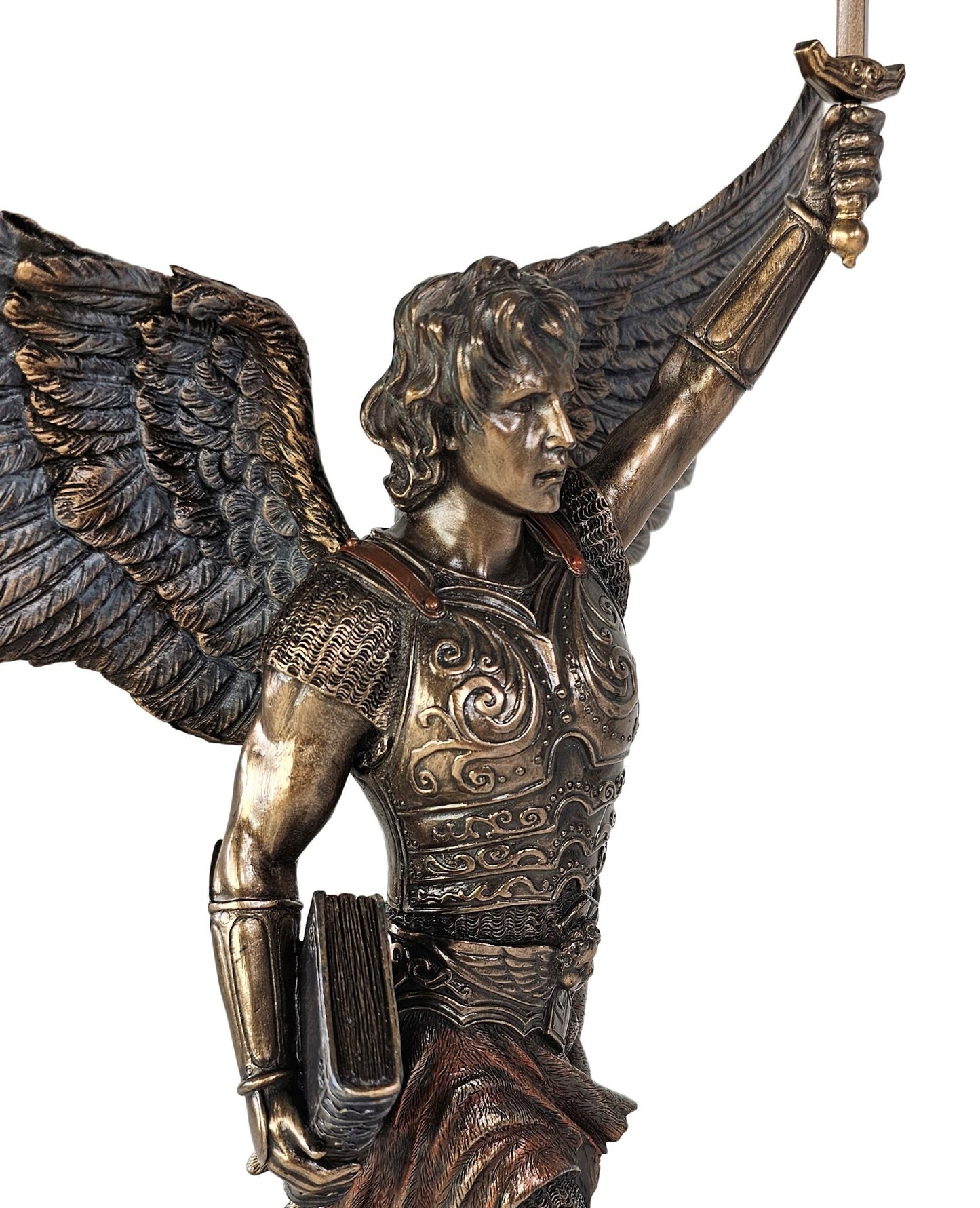 13" Saint Raguel ARCHANGEL With Book and Sword Statue Bronze Color Angel