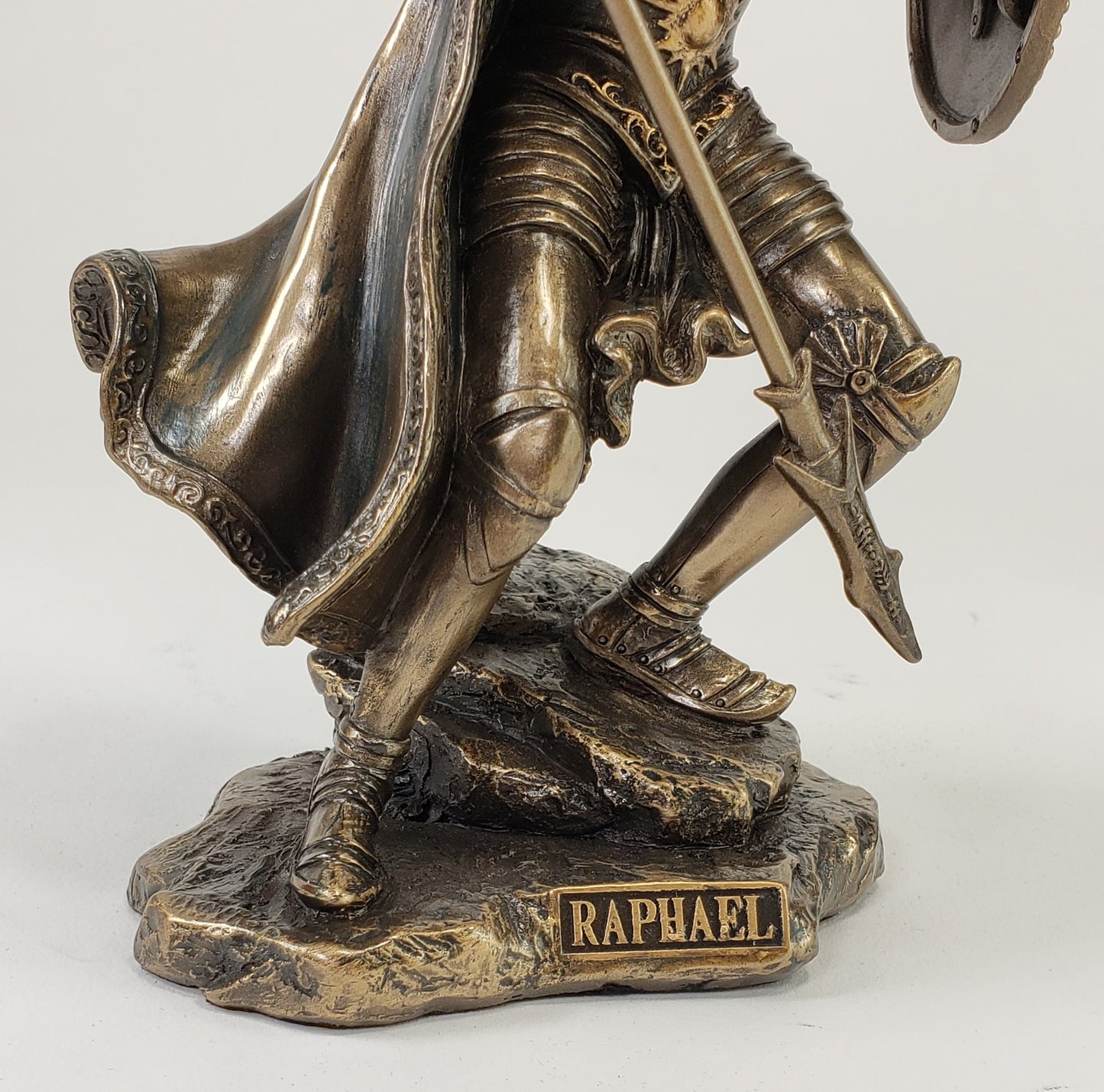 9.5" Saint Raphael ARCHANGEL W Spear Statue Sculpture Antique Bronze Color