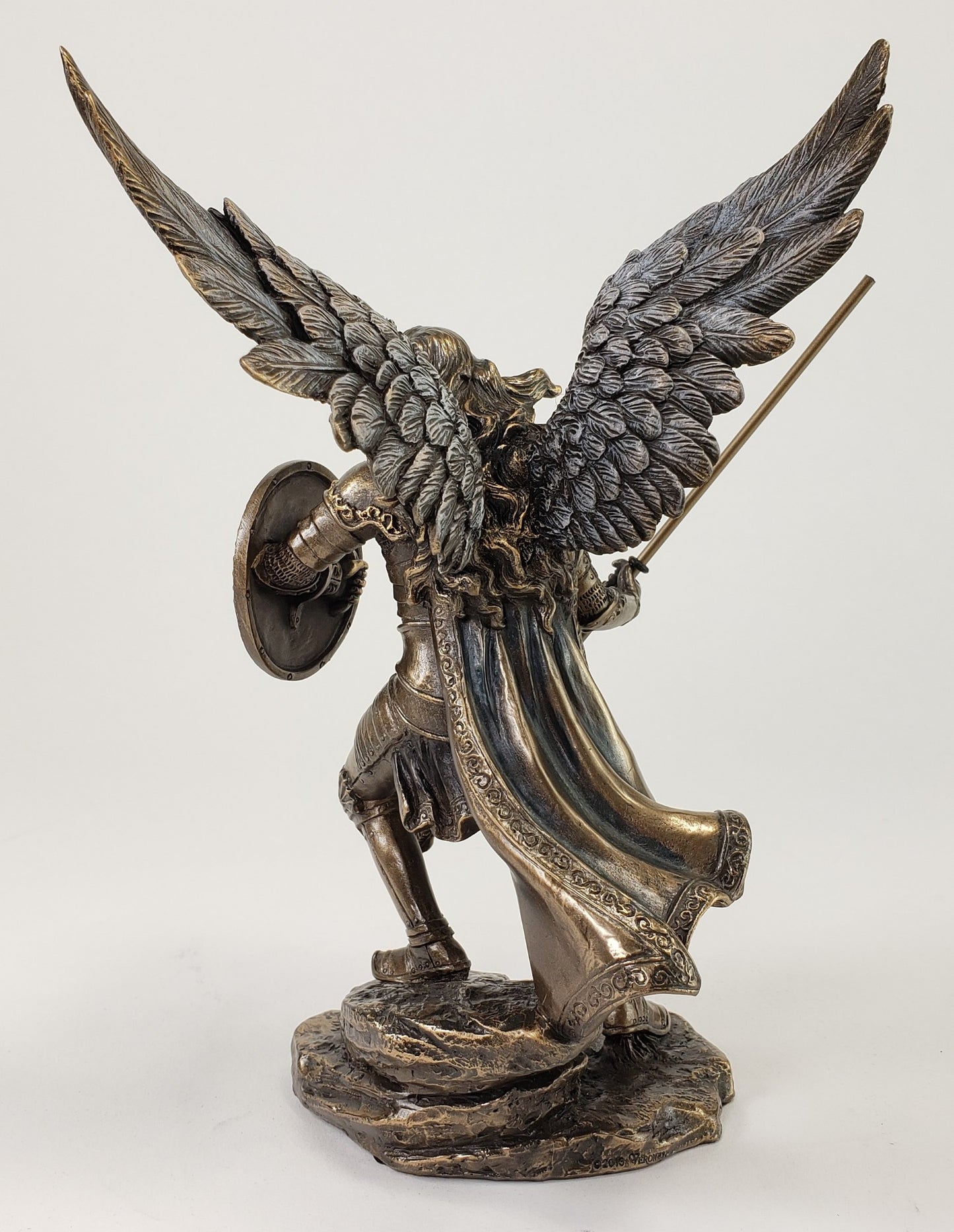 9.5" Saint Raphael ARCHANGEL W Spear Statue Sculpture Antique Bronze Color