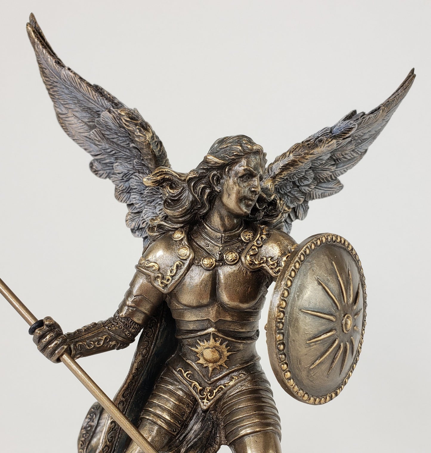 9.5" Saint Raphael ARCHANGEL W Spear Statue Sculpture Antique Bronze Color
