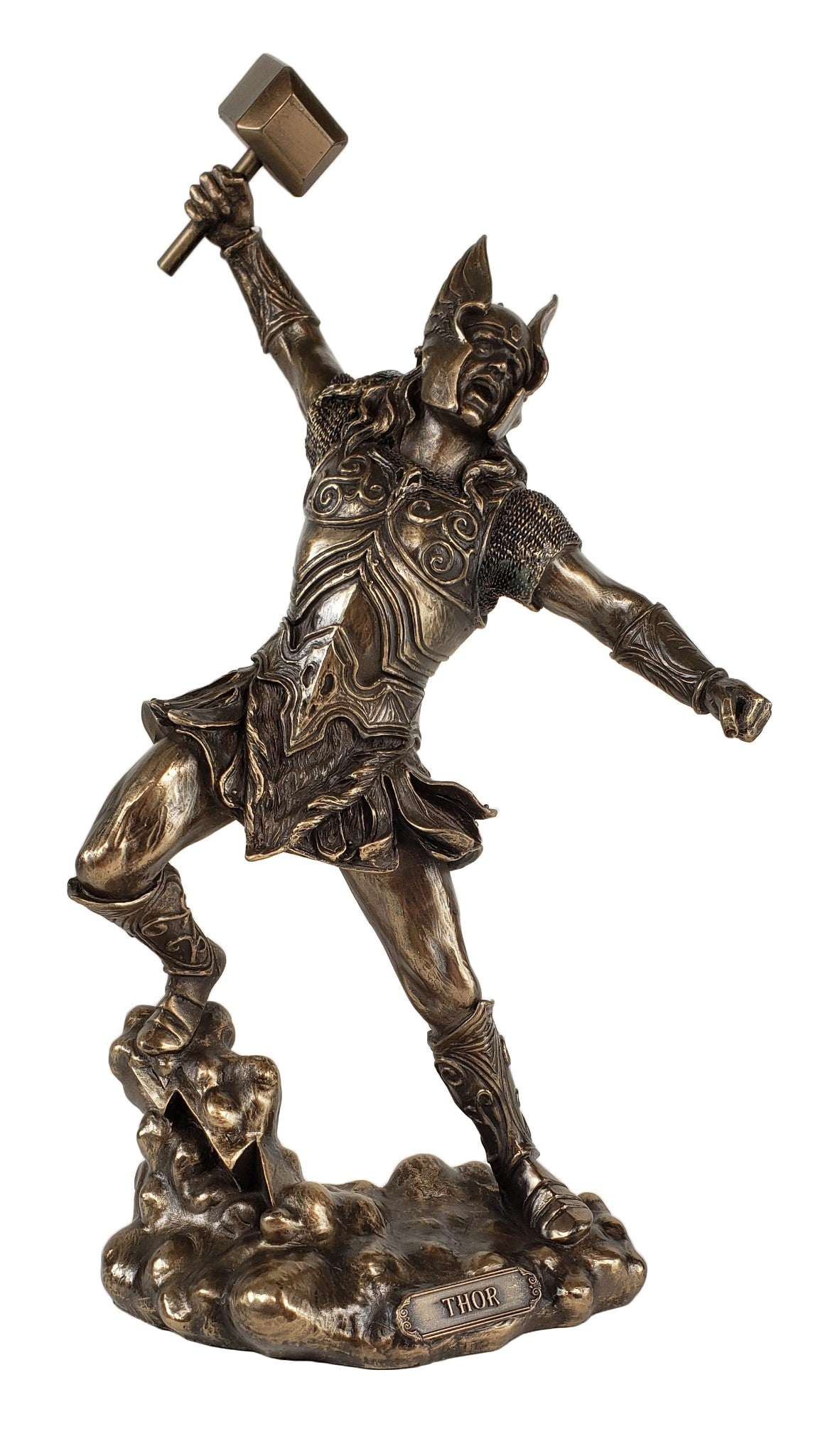 12" Thor W Hammer Viking Norse Mythology God of Thunder Statue Bronze Finish