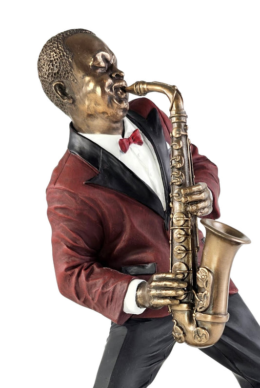10" Jazz Band Collection - Alto Saxophone Player Home Décor Statue Black & Red