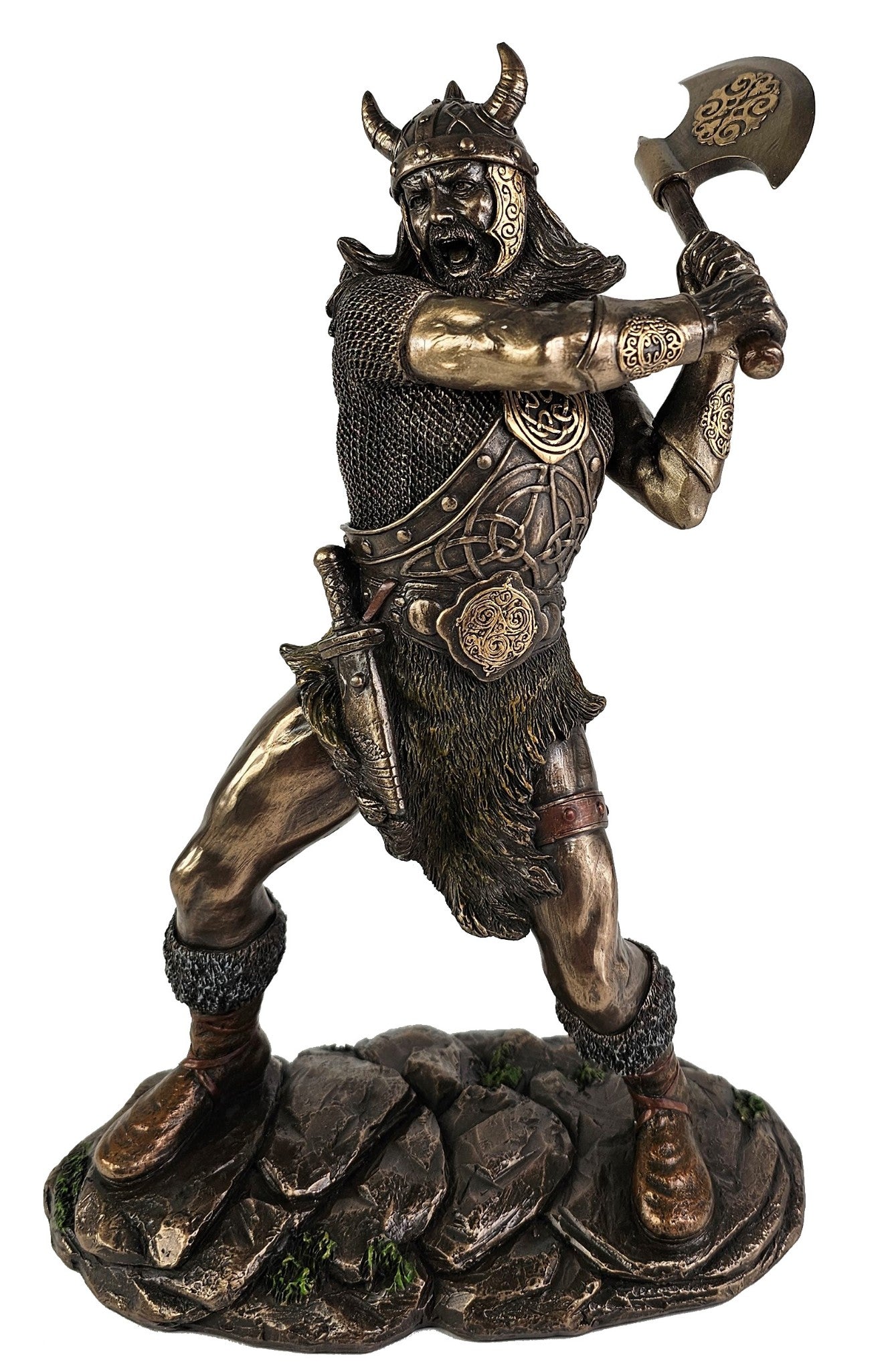 11" Viking Norse Warrior Swinging Battle Axe Bronze Finish Statue