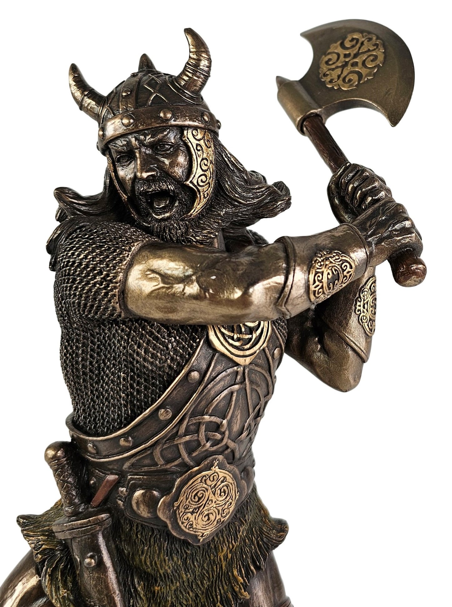 11" Viking Norse Warrior Swinging Battle Axe Bronze Finish Statue