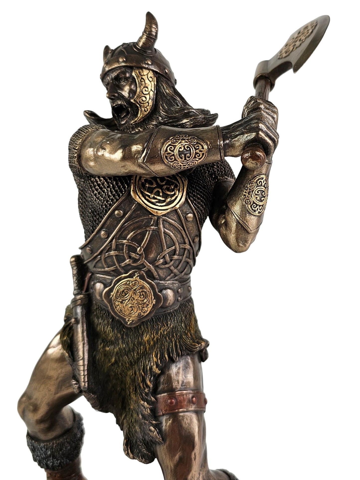 11" Viking Norse Warrior Swinging Battle Axe Bronze Finish Statue