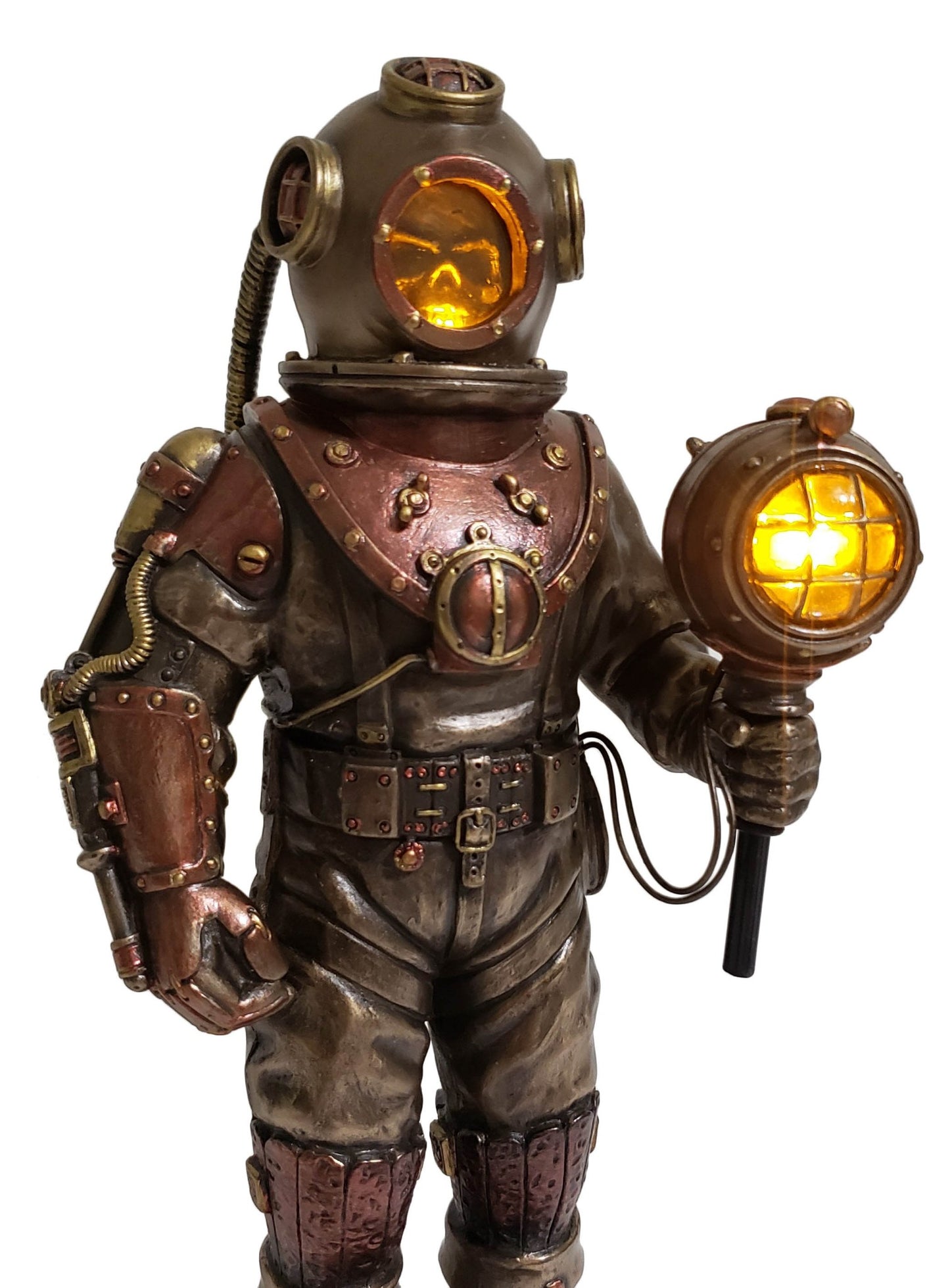 Steampunk Skeleton Diver Bell Helmet Suit Statue LED Night Light Bronze Finish