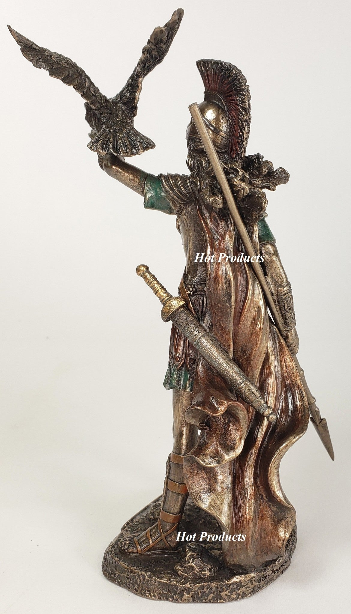 8" ATHENA Goddess of War W Spear Raising Owl Greek Mythology Statue Bronze Color