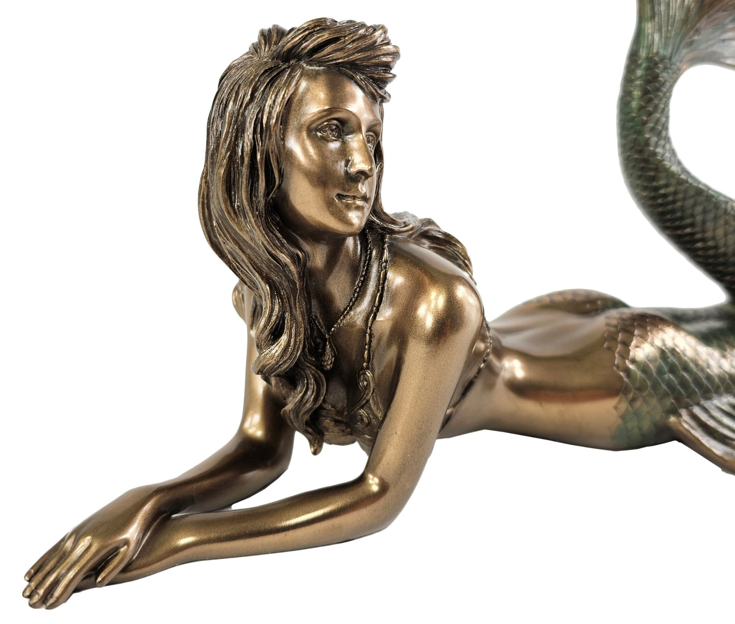 11" Veronese Design Mermaid Lying Nautical Fantasy Statue Bronze Color