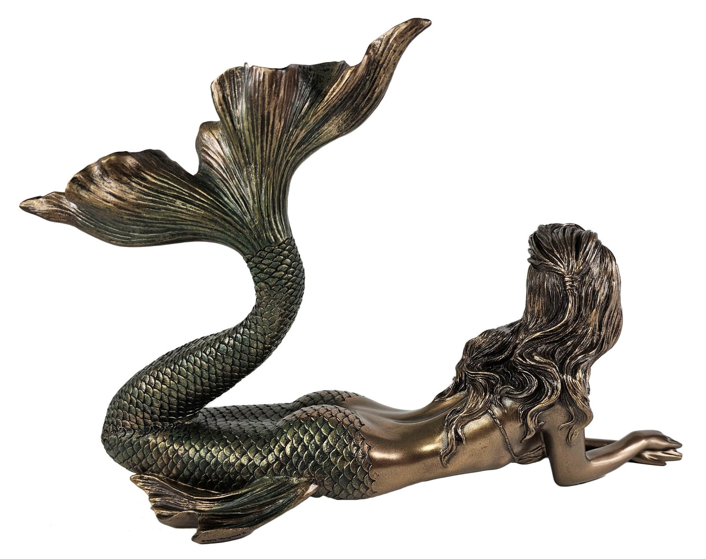 11" Veronese Design Mermaid Lying Nautical Fantasy Statue Bronze Color