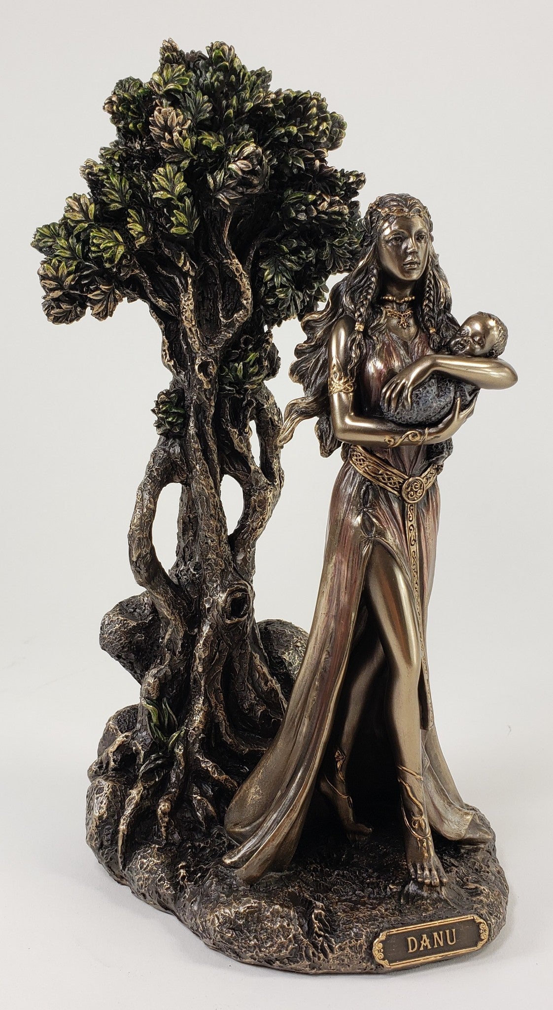 11 1/2" Veronese Celtic Mother Goddess Danu W Baby By Tree Statue Bronze Finish