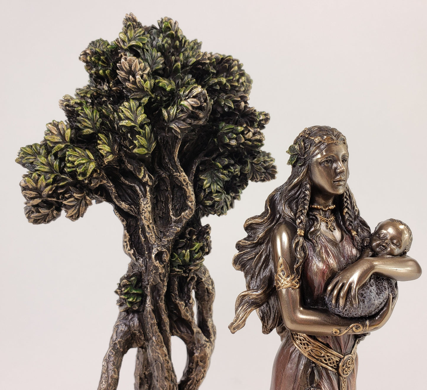 11 1/2" Veronese Celtic Mother Goddess Danu W Baby By Tree Statue Bronze Finish