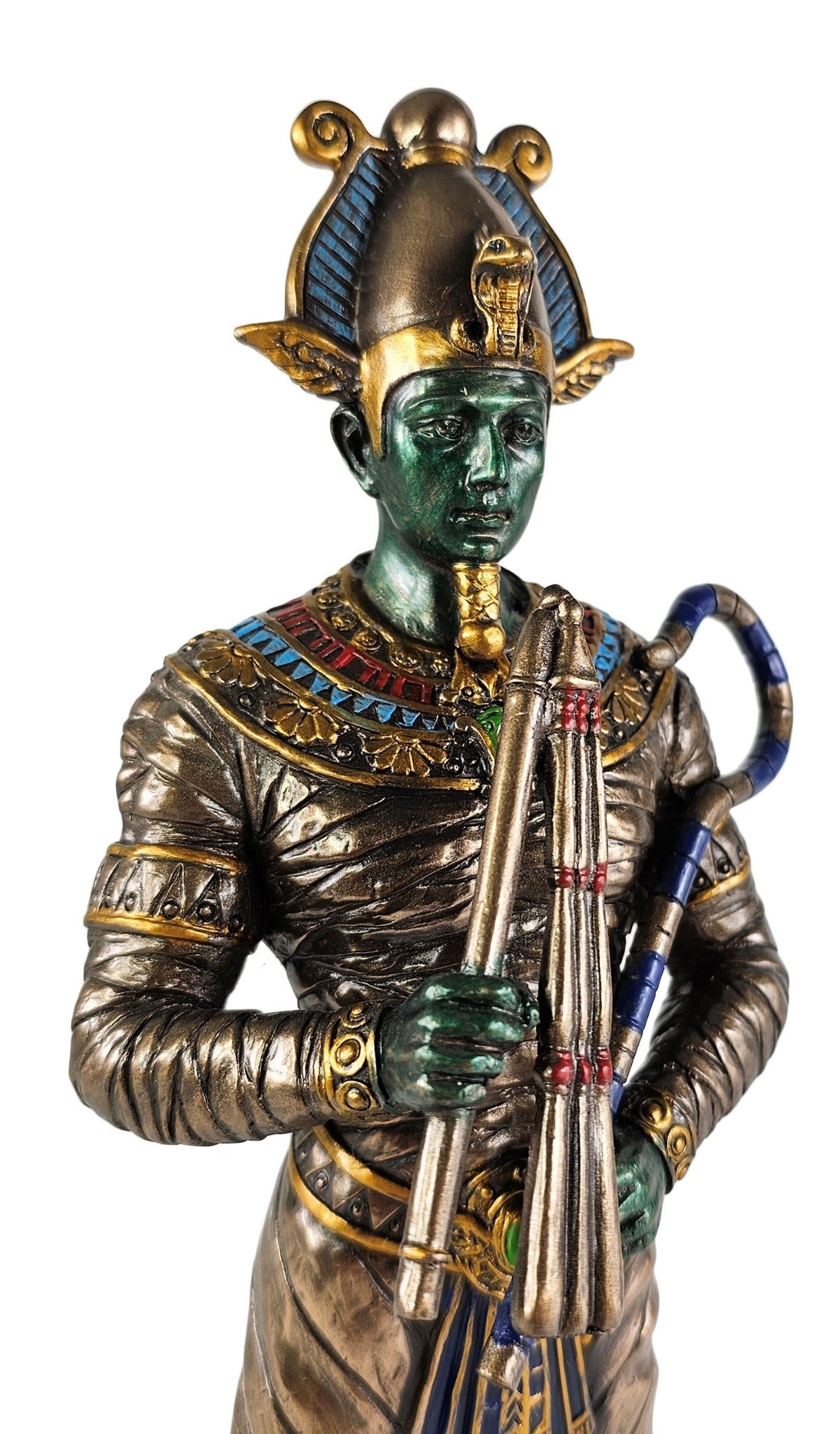10 3/8 Egyptian Osiris God of Dead Afterlife W Flail & Crook Statue Bronze Color