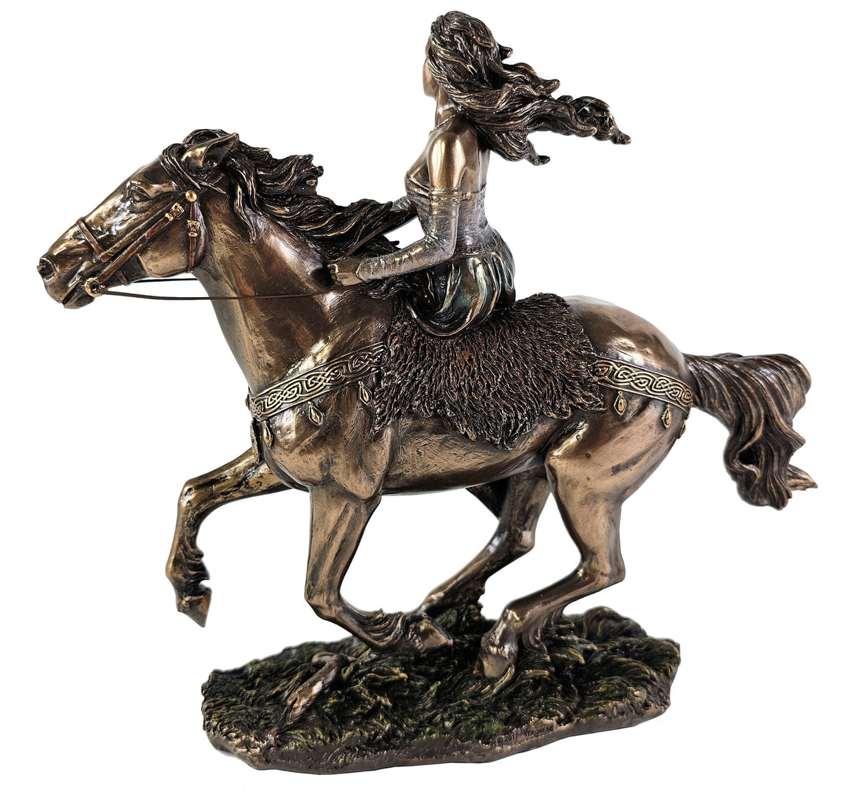 10 3/4 Rhiannon Celtic Moon Goddess of Fertility on Horse Statue Bronze Finish