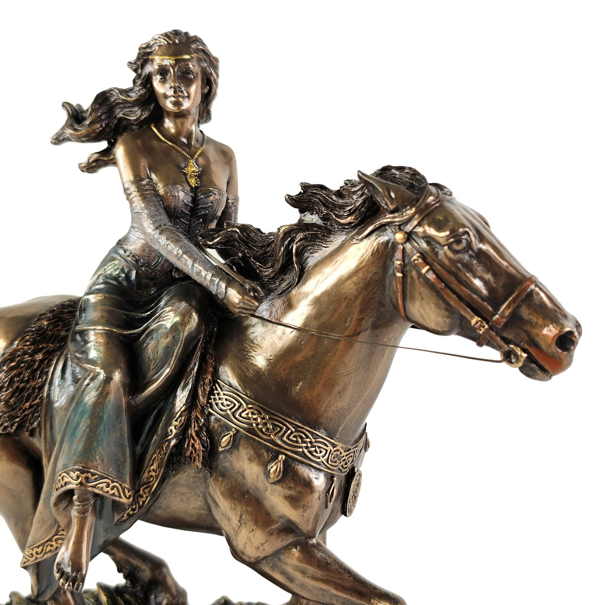 10 3/4 Rhiannon Celtic Moon Goddess of Fertility on Horse Statue Bronze Finish