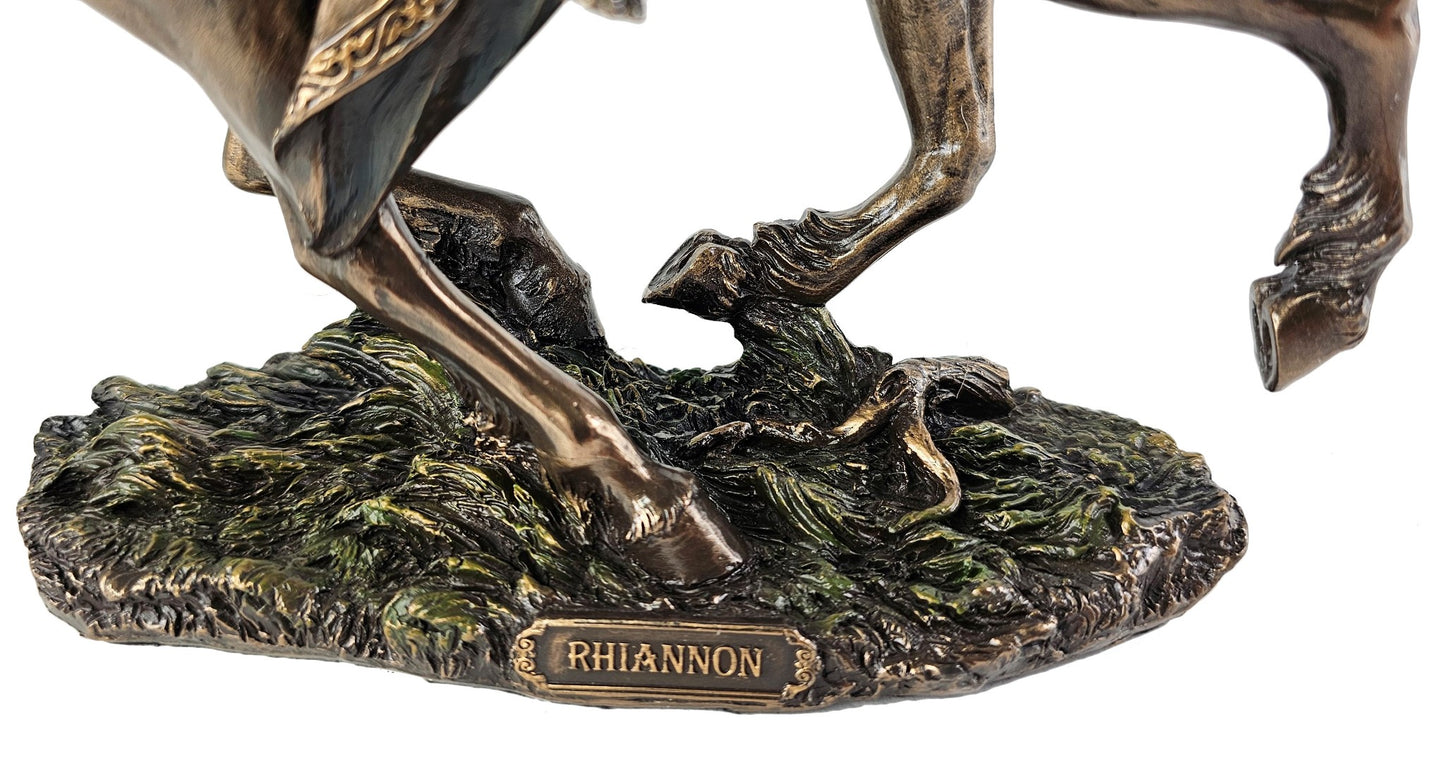 10 3/4 Rhiannon Celtic Moon Goddess of Fertility on Horse Statue Bronze Finish