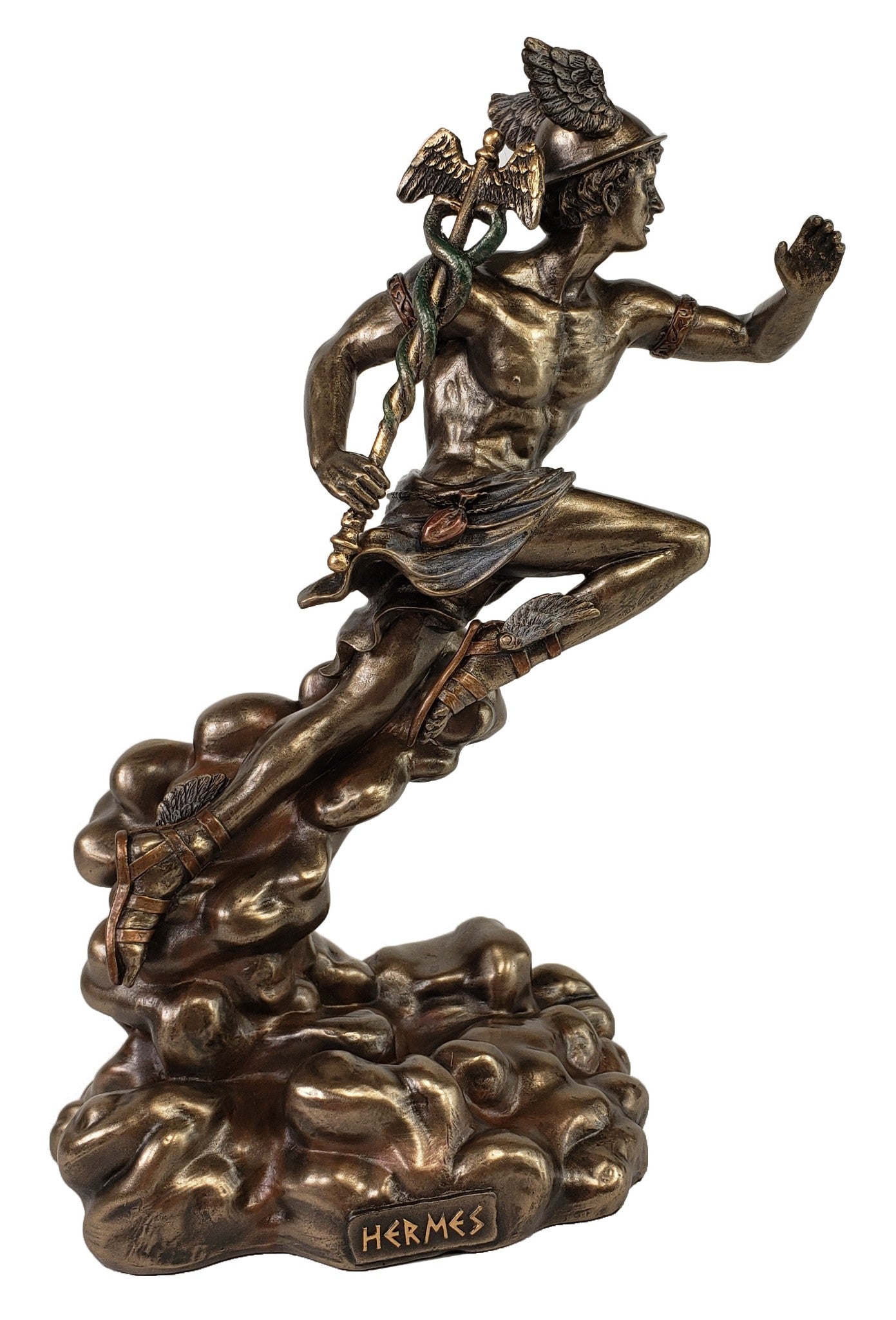 8" Hermes Greek Mythology Messenger Gods Running W/ Caduceus Bronze Color Statue