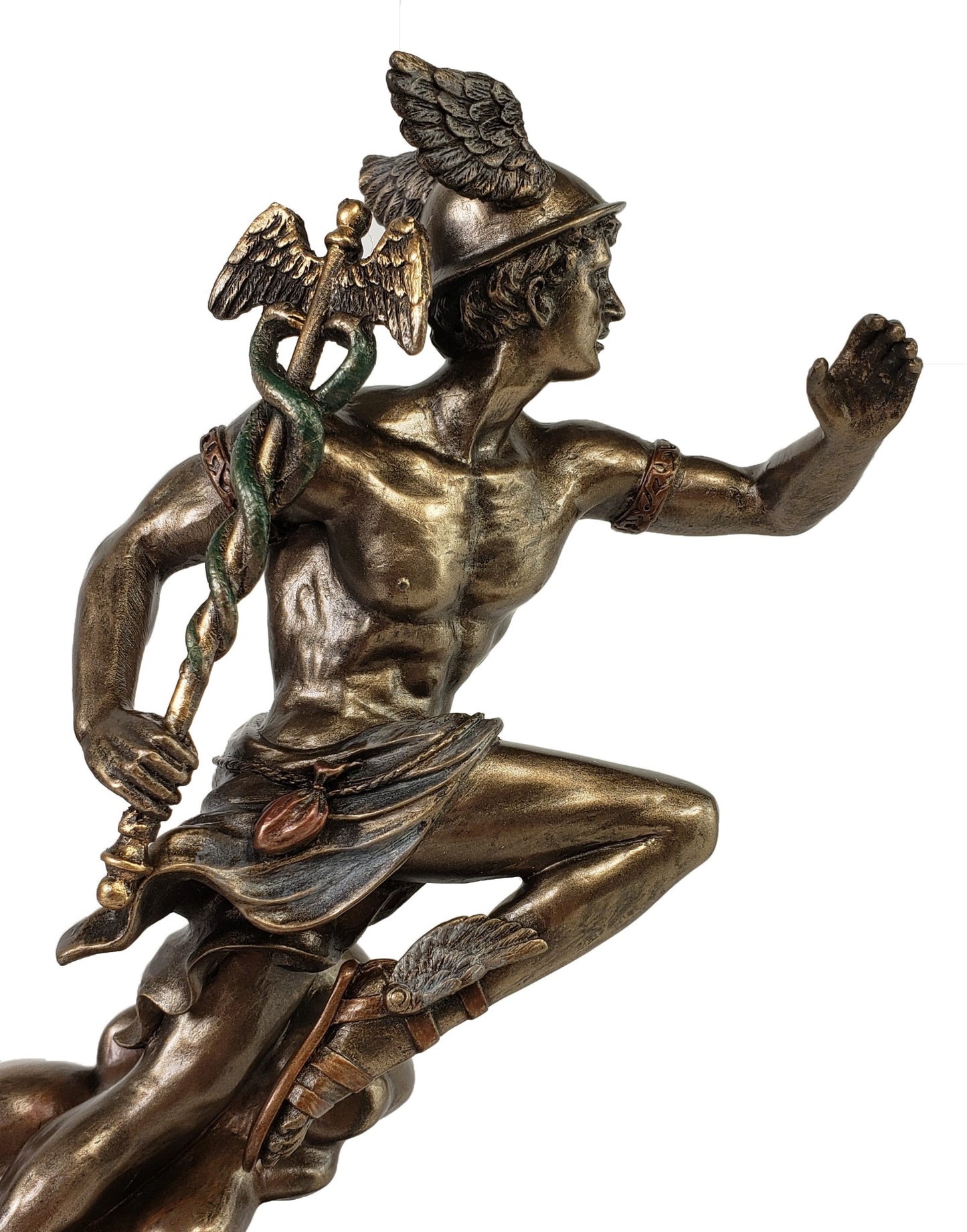 8" Hermes Greek Mythology Messenger Running W/ Caduceus Bronze Finish Statue