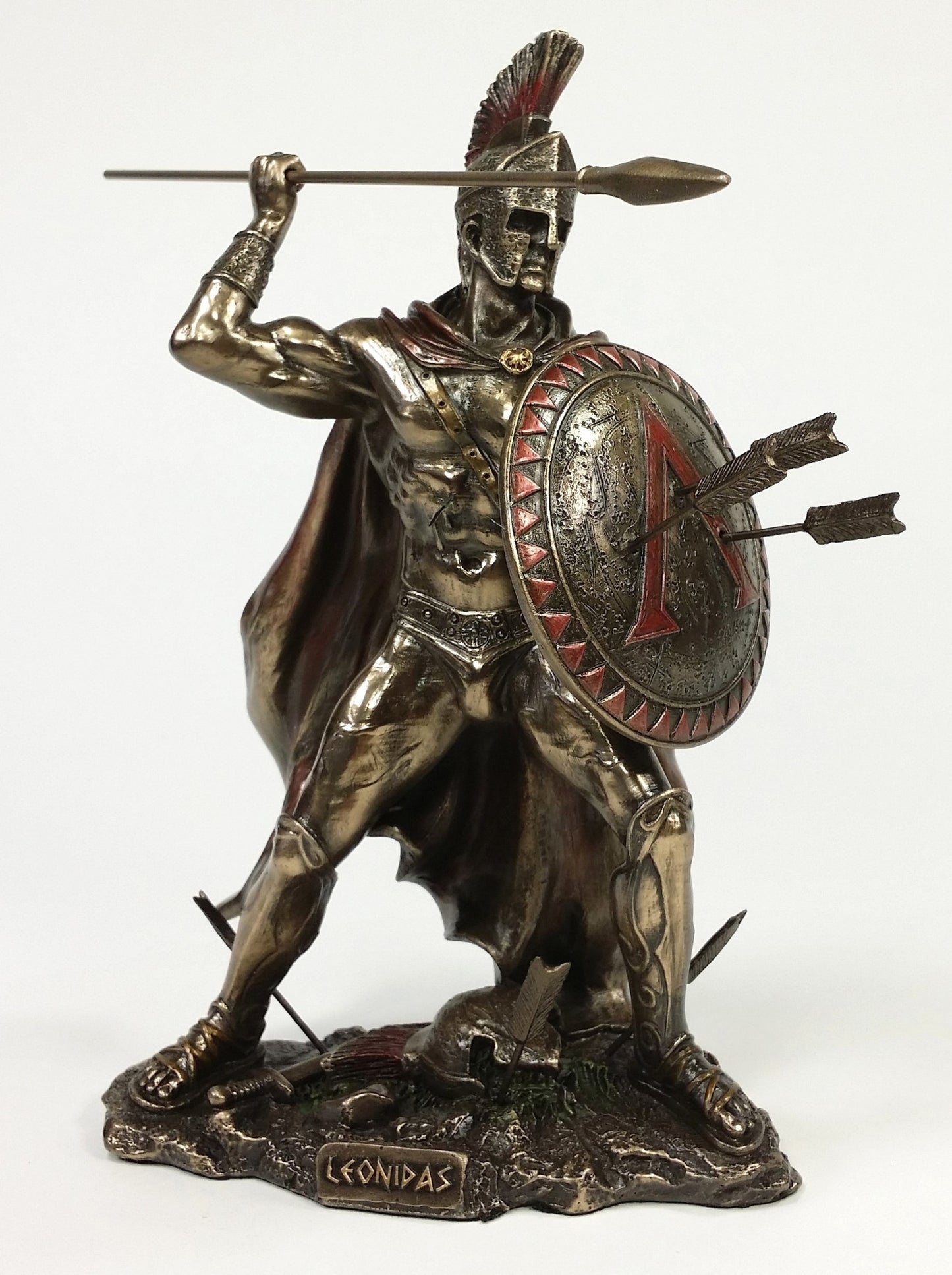 8" LEONIDAS Greek Warrior SPARTAN KING Statue W Spear & Arrows Bronze Finish