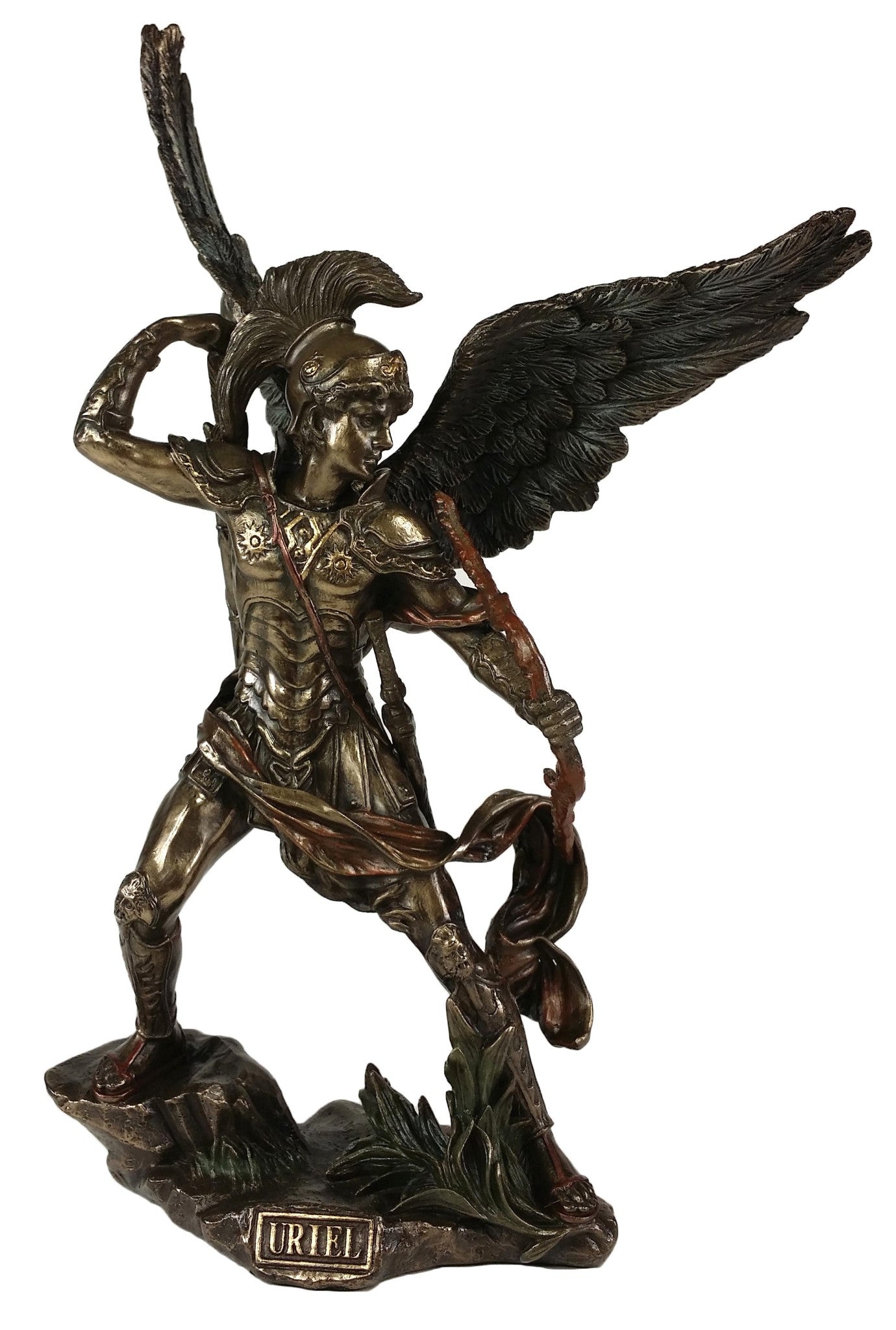 9.5" Saint Uriel ARCHANGEL W Crossbow Statue Sculpture Antique Bronze Color