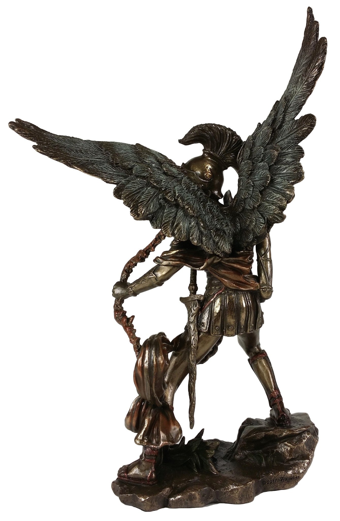 9.5" Saint Uriel ARCHANGEL W Crossbow Statue Sculpture Antique Bronze Color