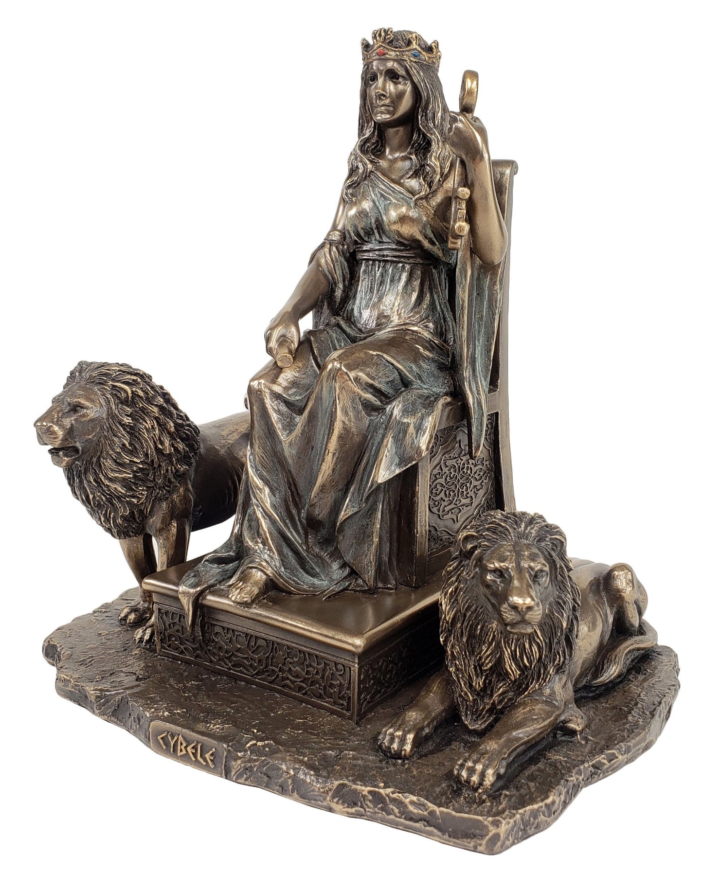 Cybele / Rhea Roman Greek Mythology Mother of Gods Statue W/ Lions Bronze Color