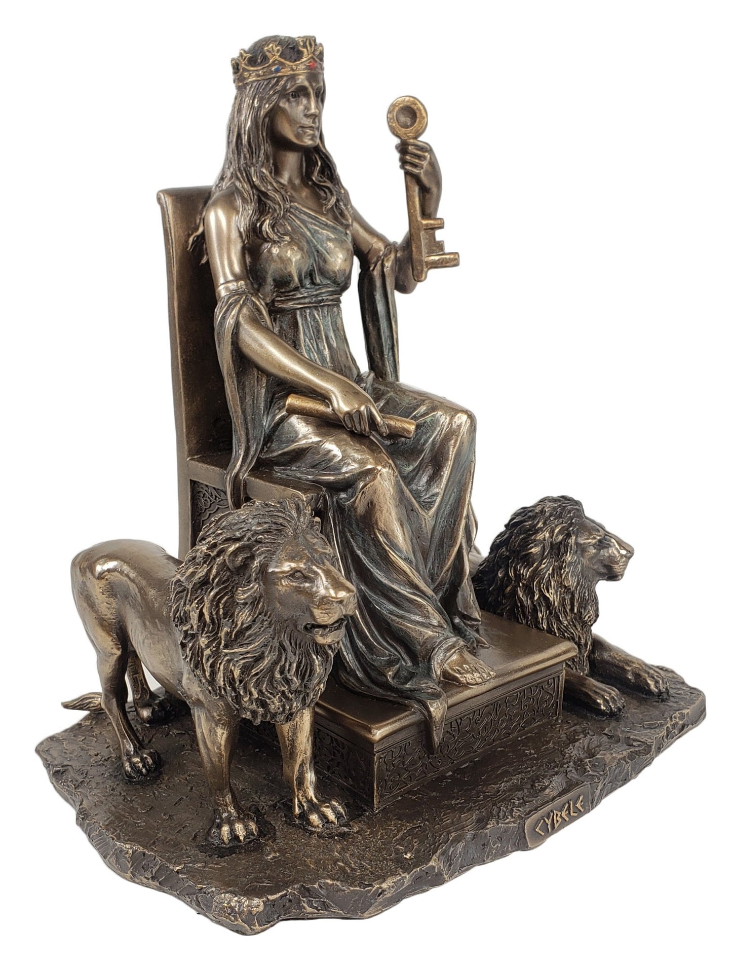 Cybele / Rhea Roman Greek Mythology Mother of Gods Statue W/ Lions Bronze Color