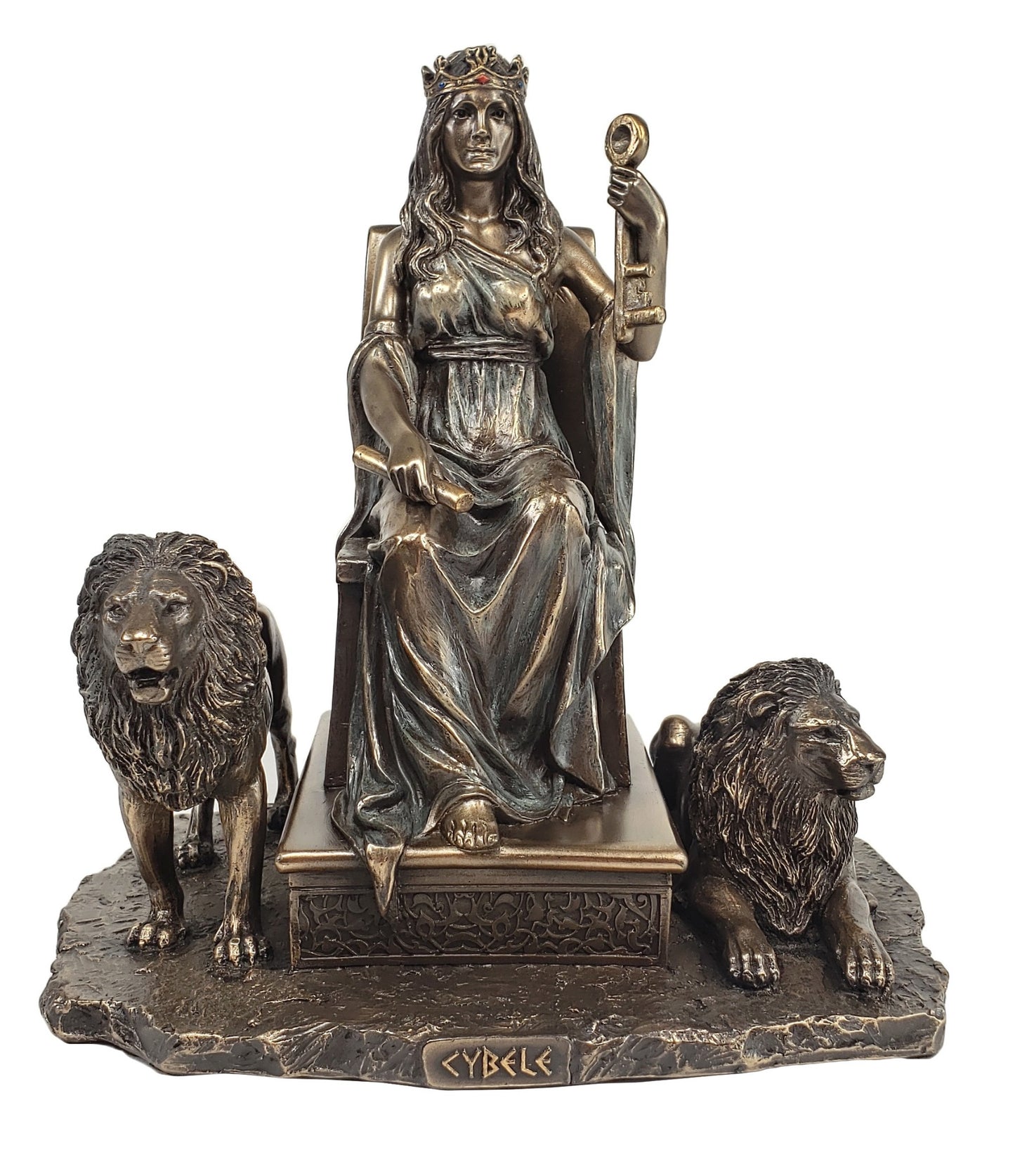 Cybele / Rhea Roman Greek Mythology Mother of Gods Statue W/ Lions Bronze Color