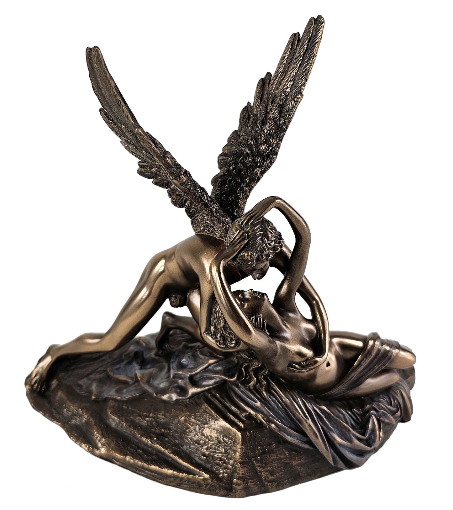 7 1/2" God of Desire Cupid and Psyche Nude Mythology Statue Bronze Color