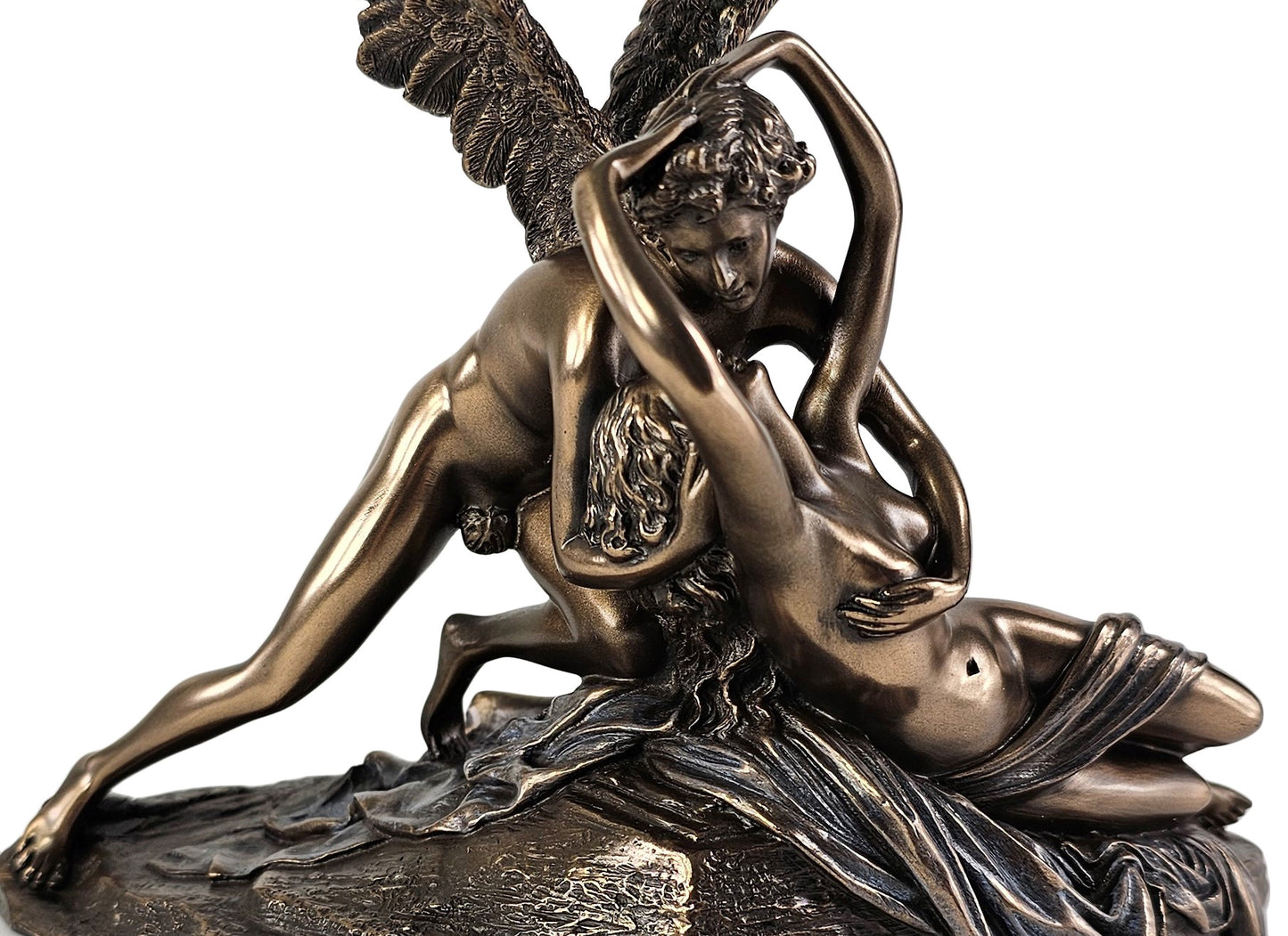 7 1/2" God of Desire Cupid and Psyche Nude Mythology Statue Bronze Color