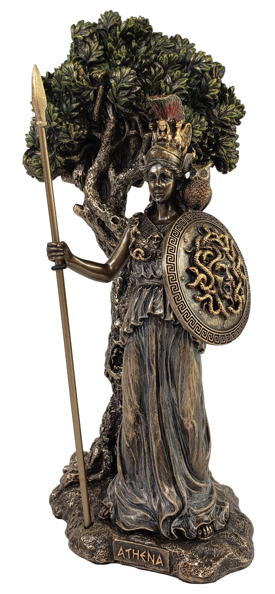 9.5" ATHENA Goddess of War Under Olive Tree Greek Mythology Statue Bronze Color