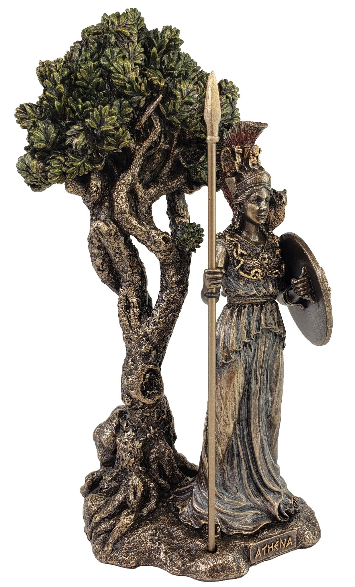 9.5" ATHENA Goddess of War Under Olive Tree Greek Mythology Statue Bronze Color