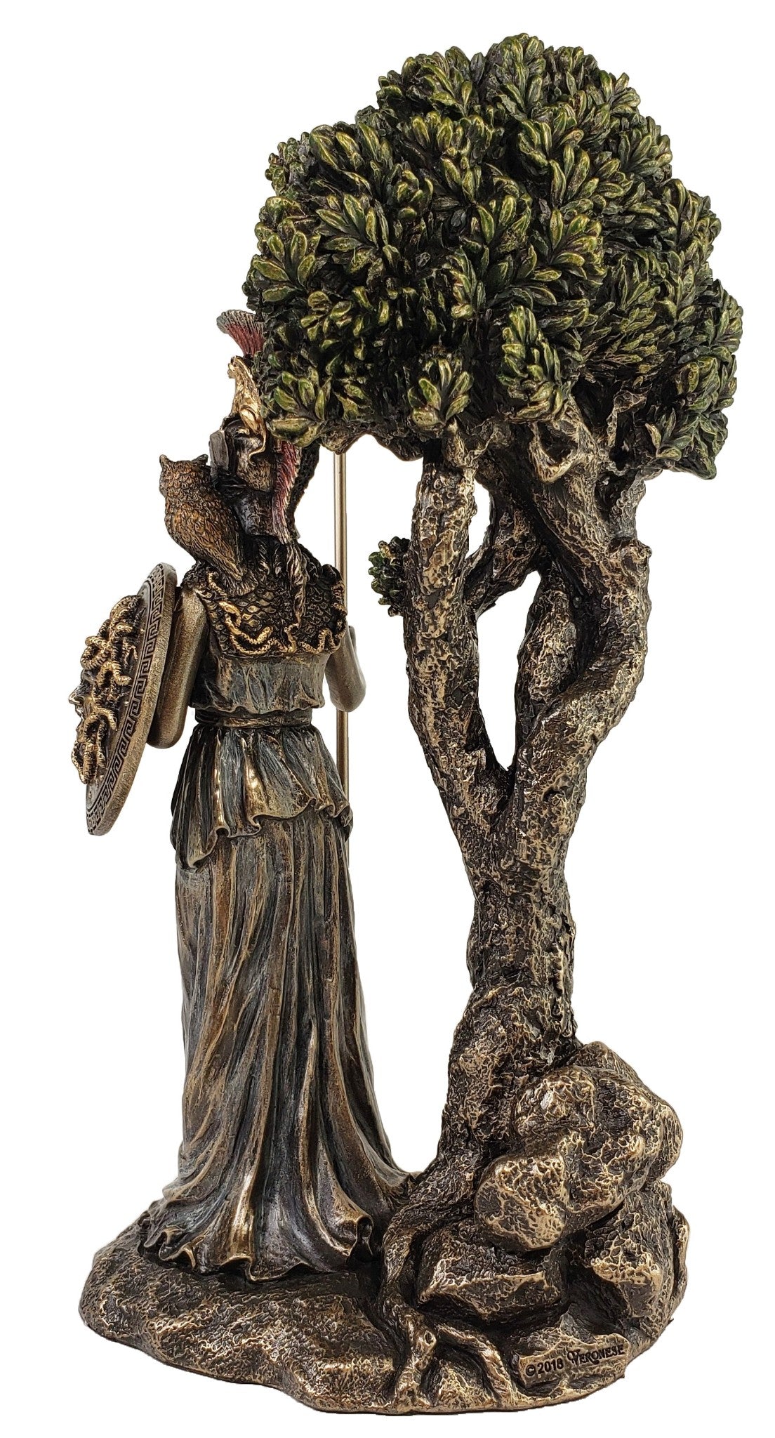9.5" ATHENA Goddess of War Under Olive Tree Greek Mythology Statue Bronze Color