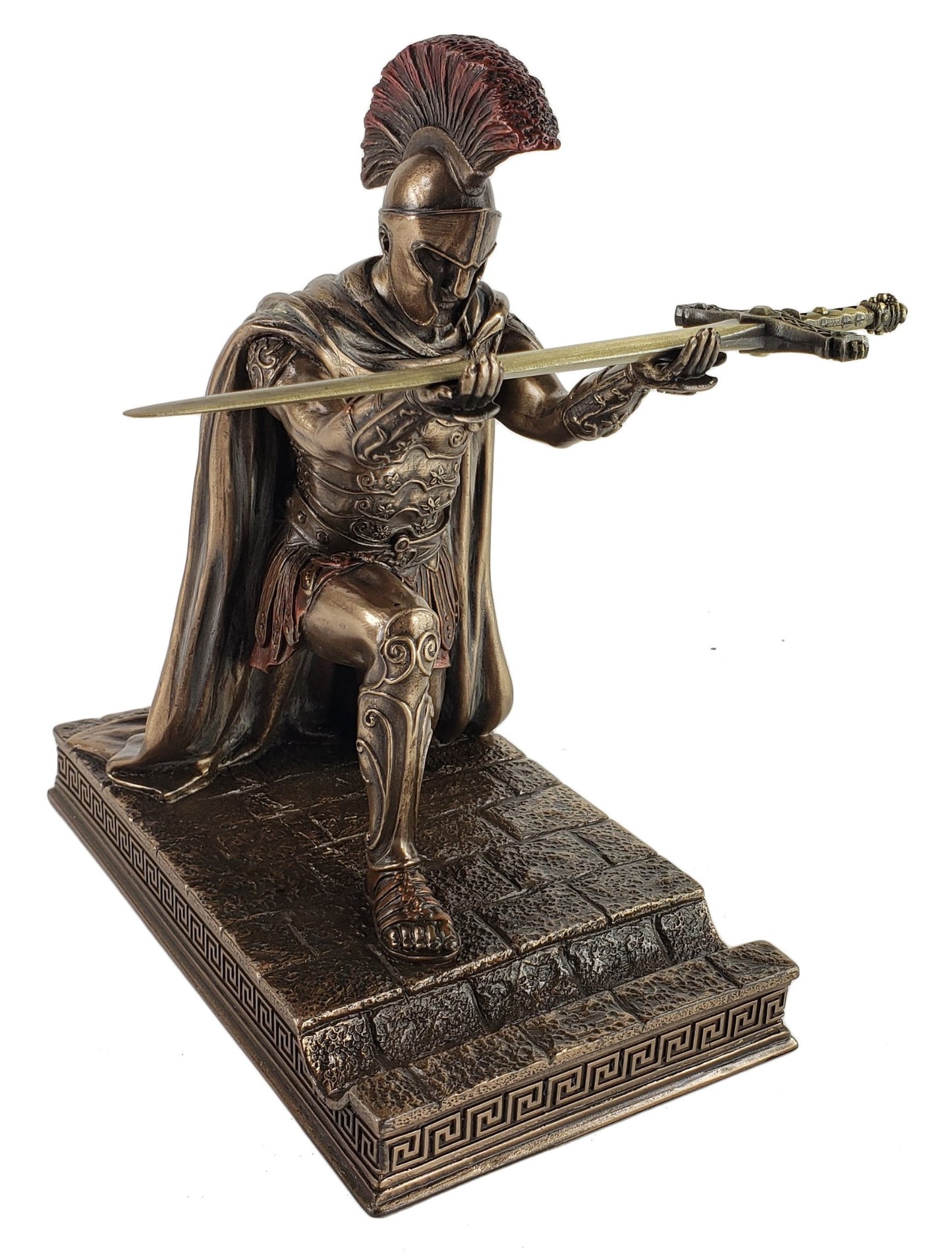 7 1/4" Roman Centurion Officer Soldier Kneeling W/ Spear Statue Bronze Color